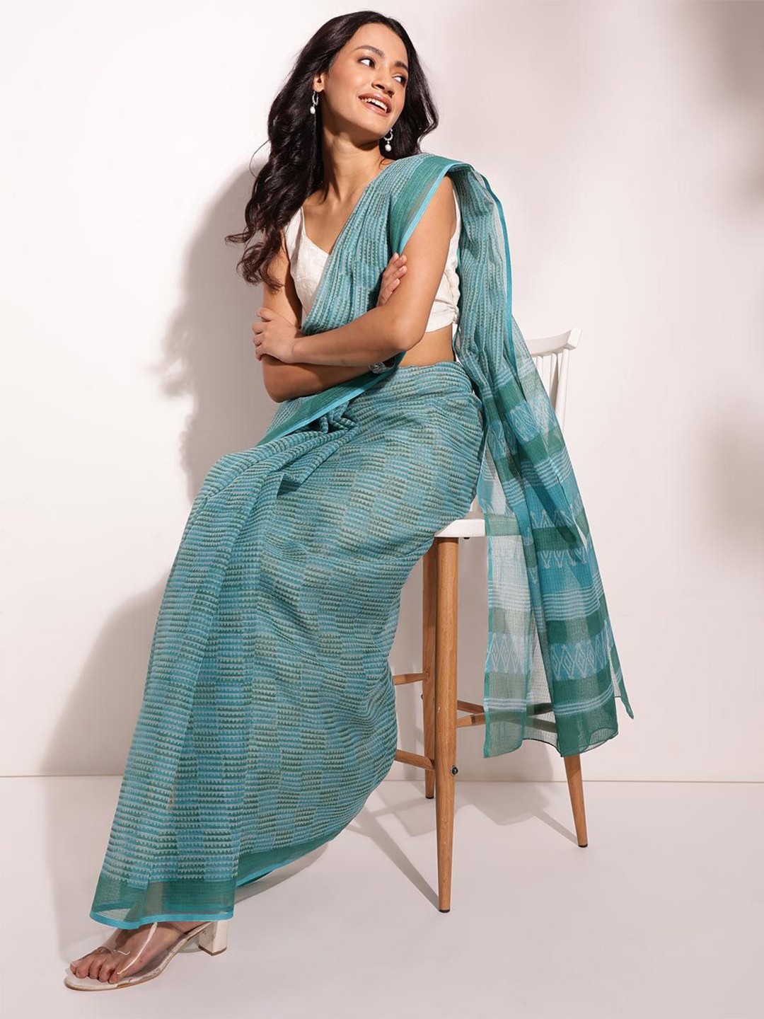 

Fabindia Blue Cotton Silk Sari
