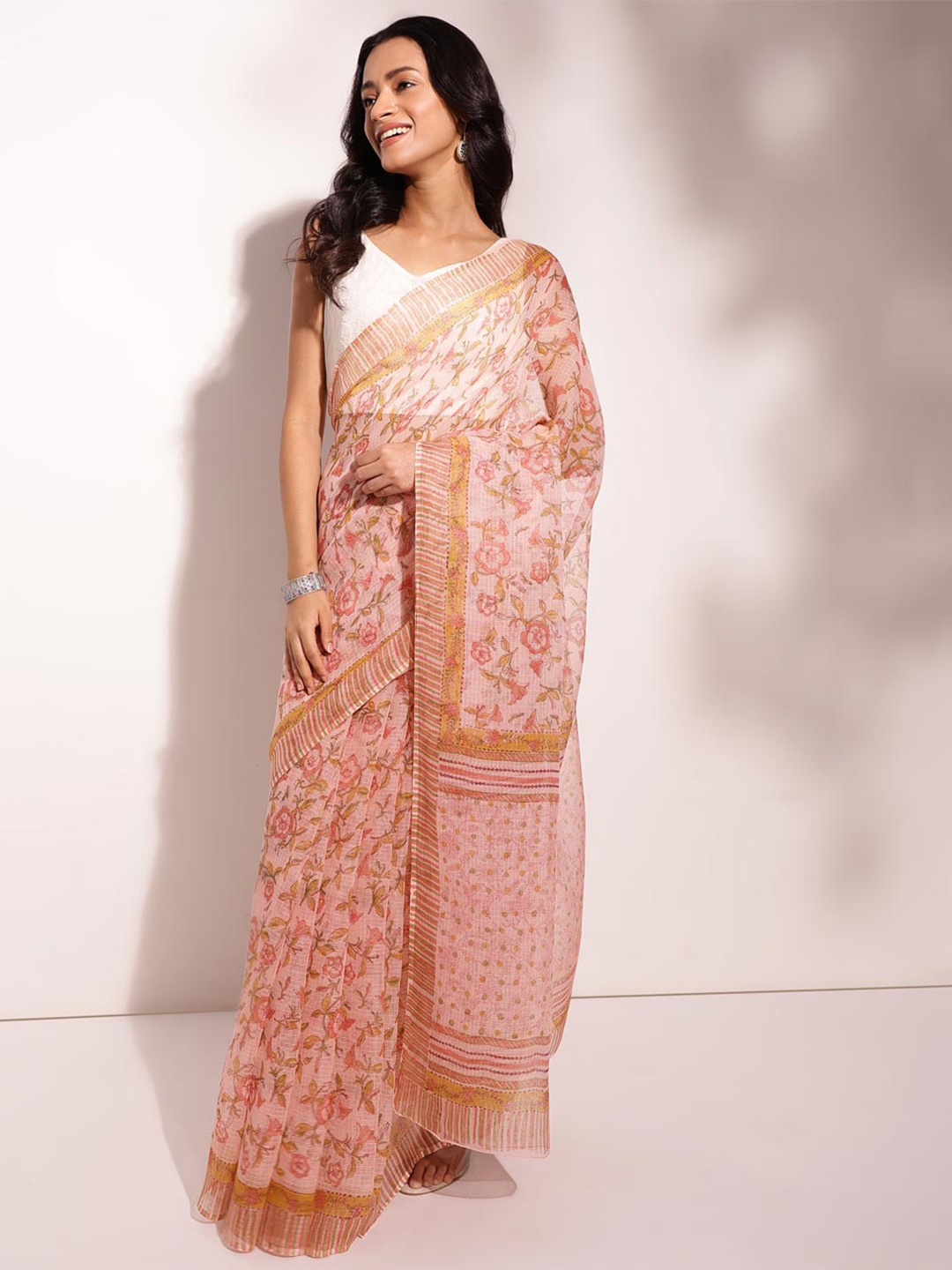 

Fabindia Ethnic Motifs Silk Cotton Saree, Peach