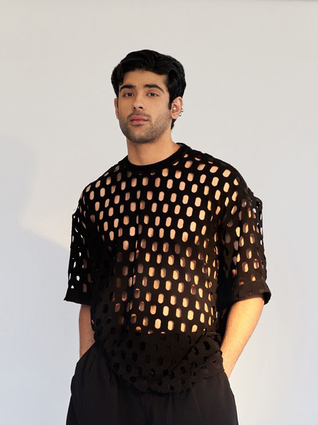 

ROSANI Unisex Oversized Polka Dot Self Design Casual Shirt, Black