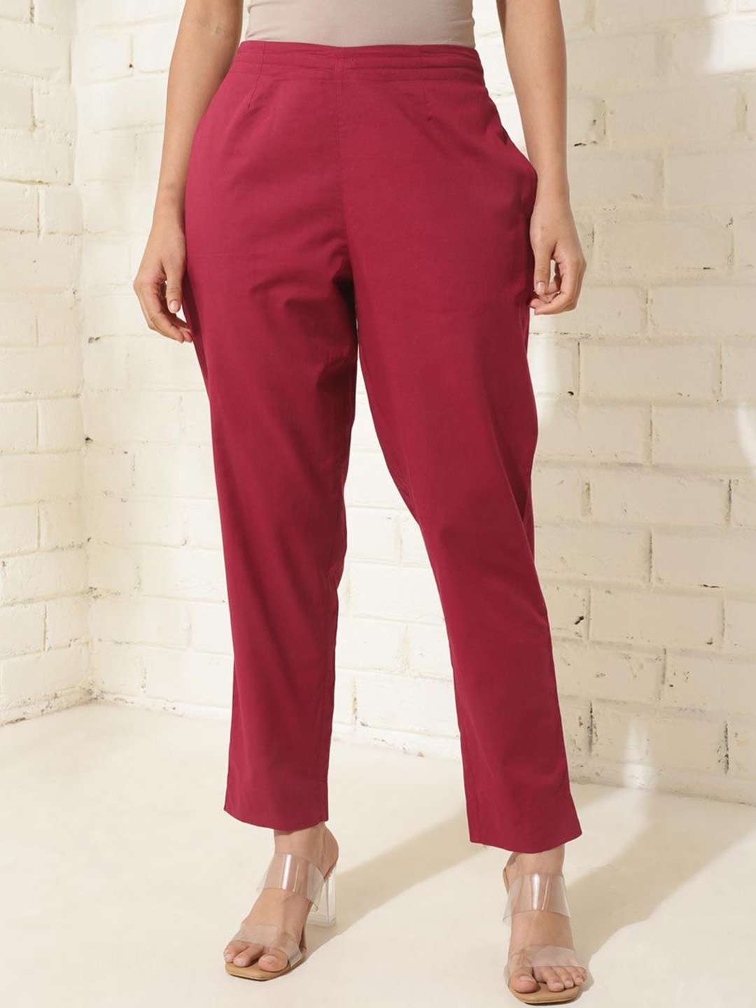 

Fabindia Women Cotton Regular Fit Casual Trousers, Red