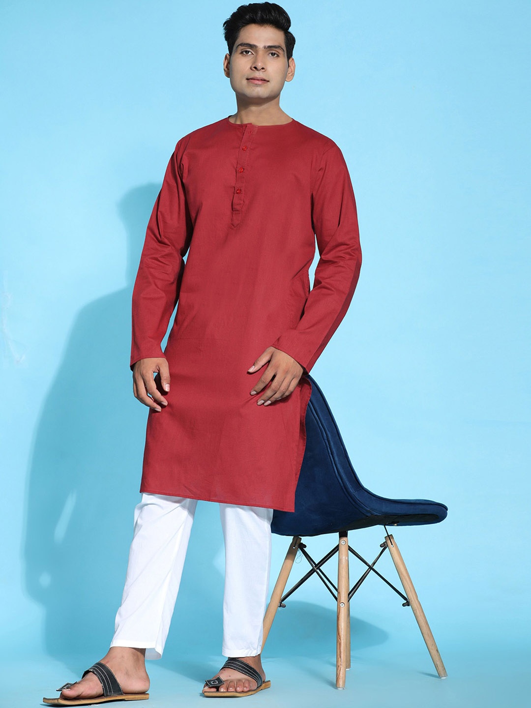 

Enciger Round Neck Long Sleeves Pure Cotton Kurta with Pyjamas, Red
