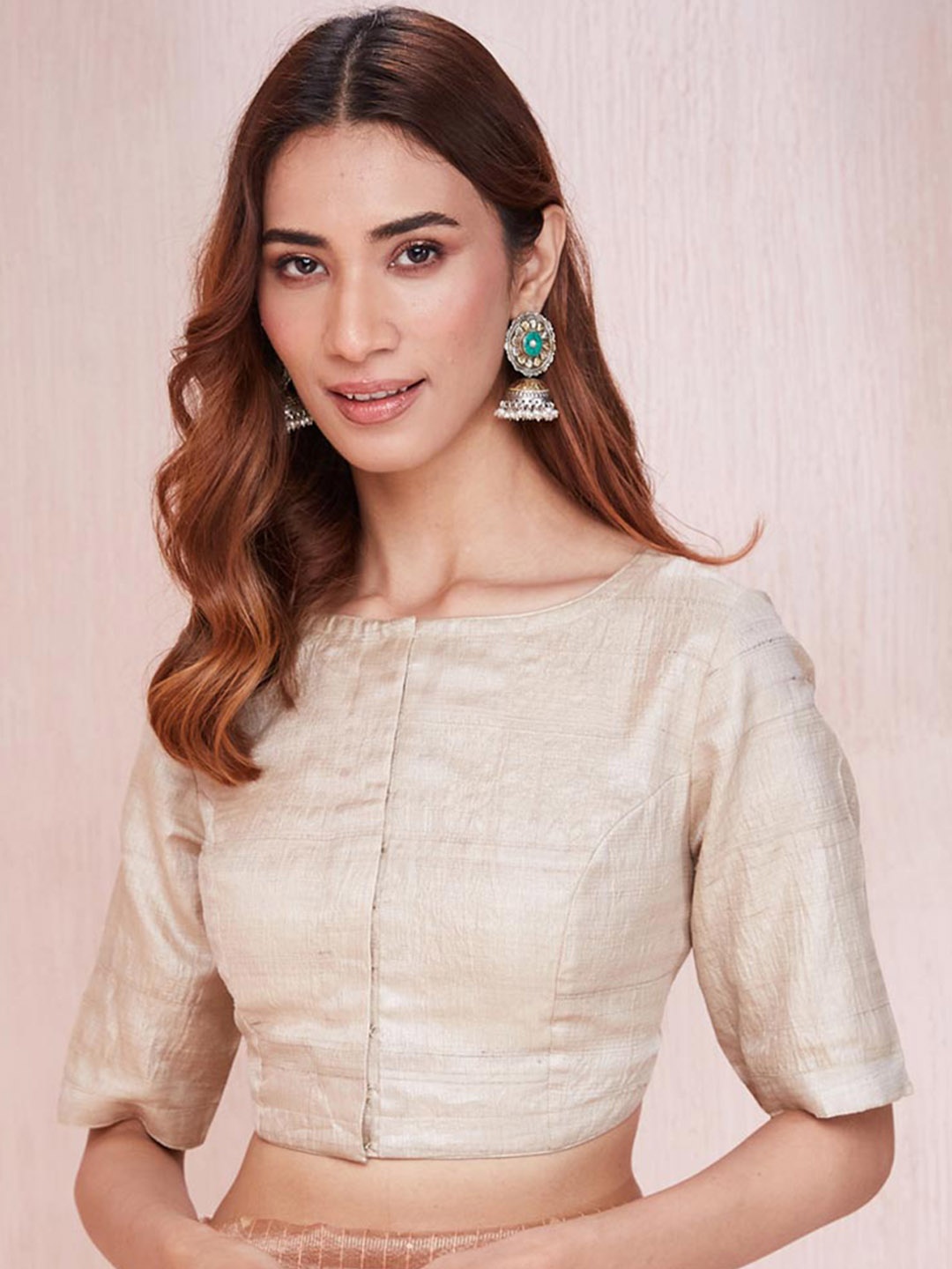 

Fabindia Woven Saree Blouse, Beige
