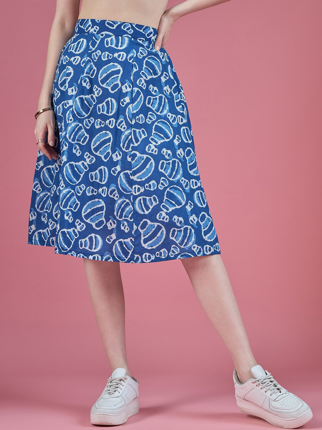 

DressBerry Printed Pure Cotton Knee Length Skirts, Blue