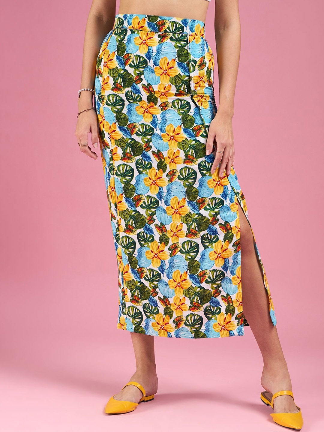 

DressBerry Floral Printed A Line Maxi Skirt, Blue