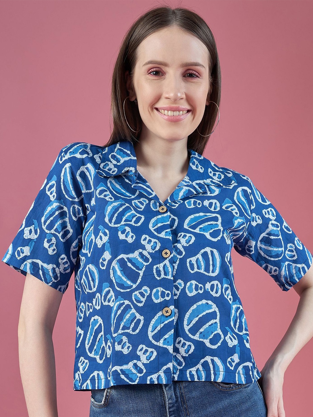 

DressBerry Relaxed Geometric Printed Pure Cotton Casual Shirt, Blue