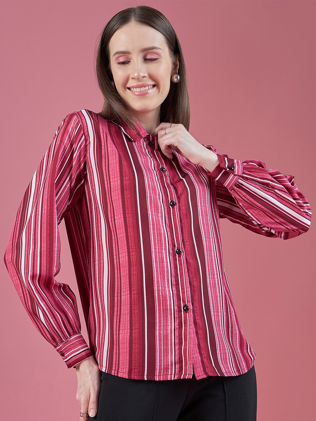 

DressBerry Red Smart Striped Crepe Casual Shirt