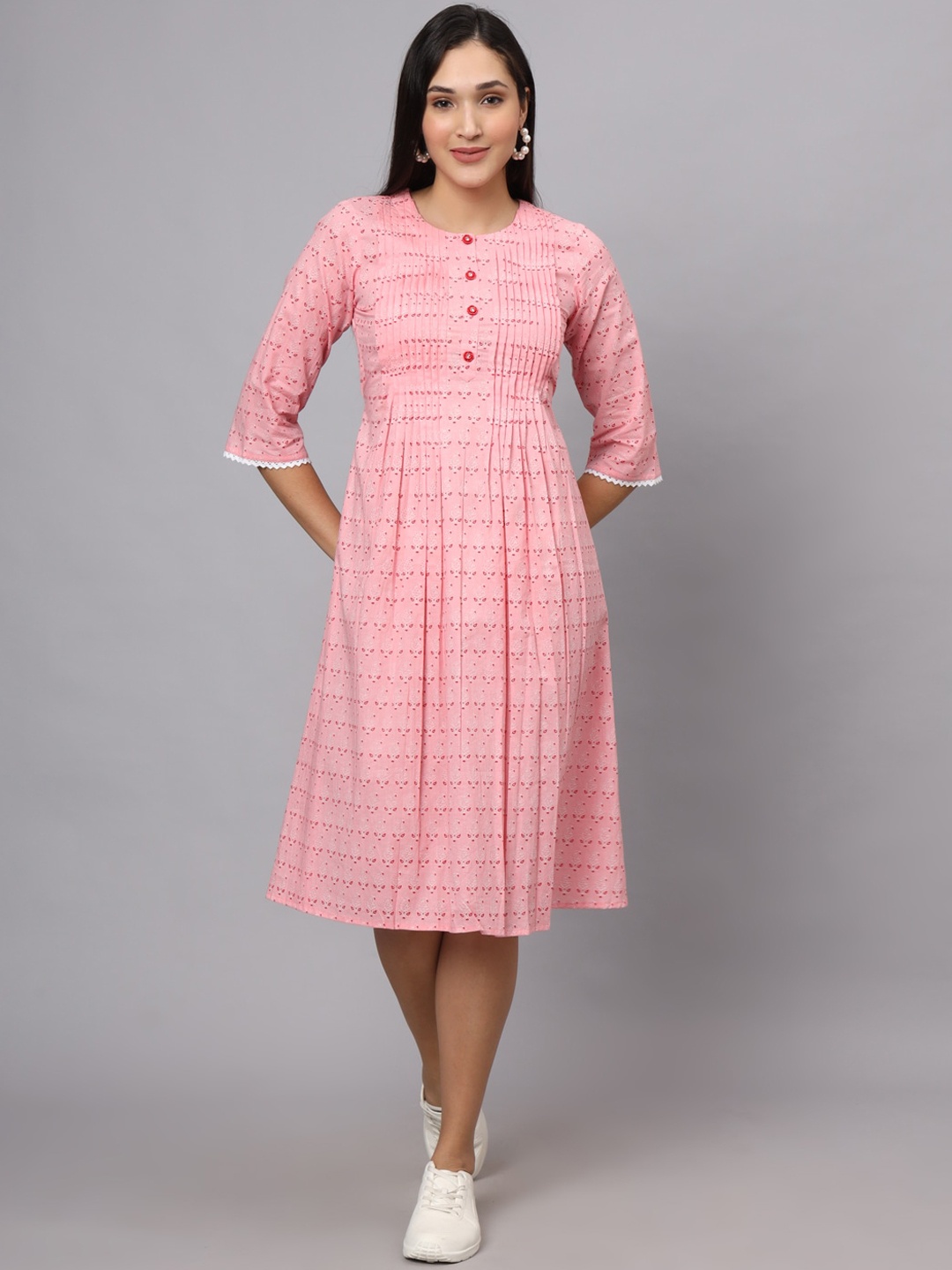 

FABRIC FITOOR Women Checked Thread Work Floral Anarkali Kurta, Pink