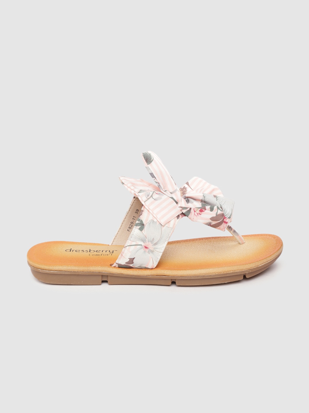 

DressBerry Women Peach-Coloured Printed Bow Detail Open Toe Flats