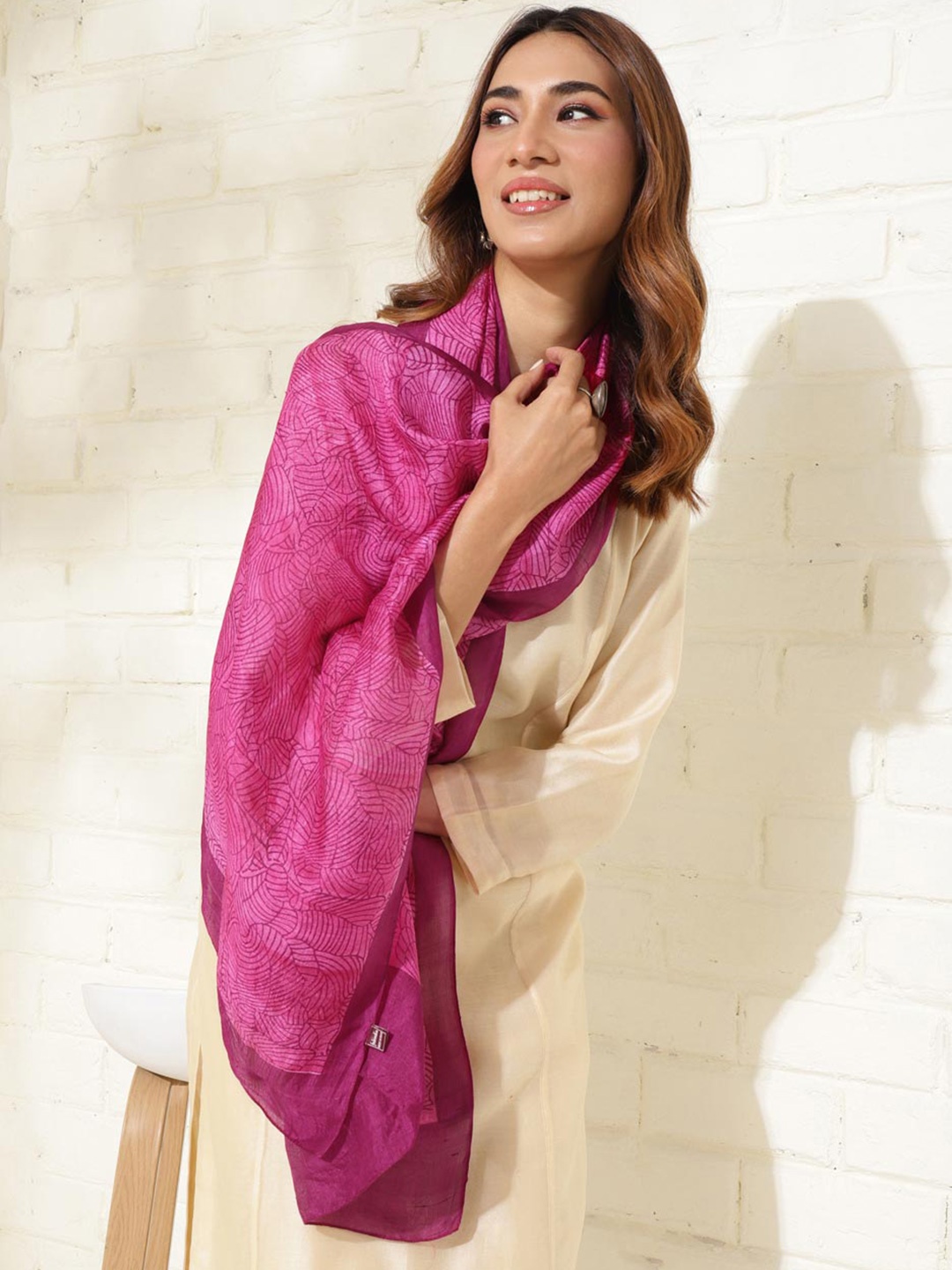 

Fabindia Women Printed Stole, Pink