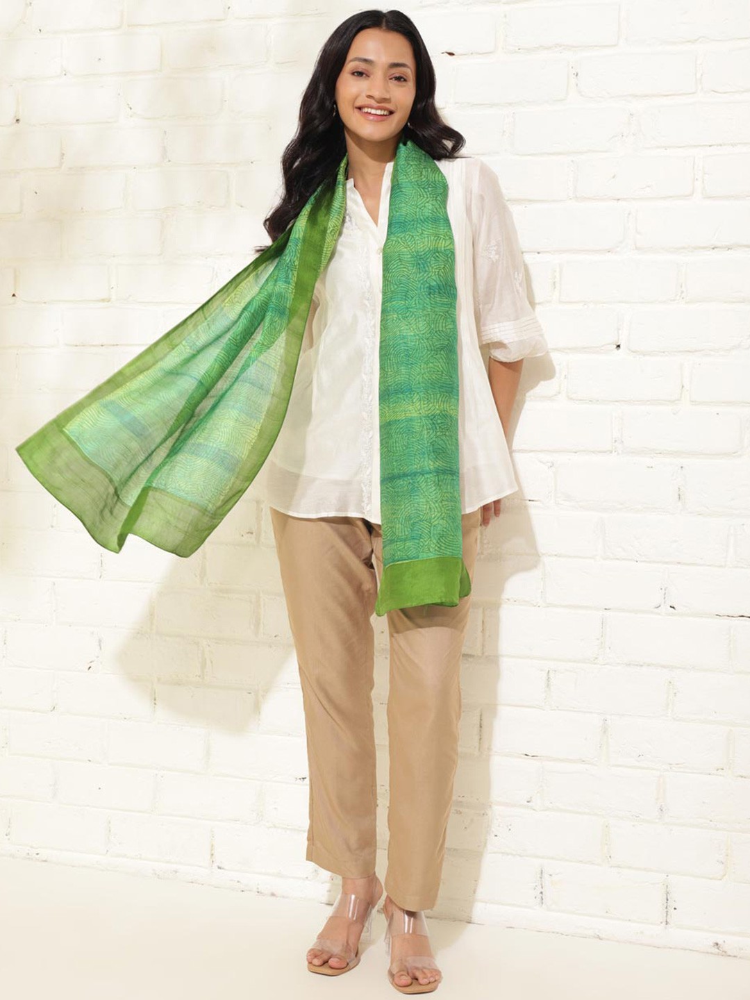 

Fabindia Women Printed Stole, Green