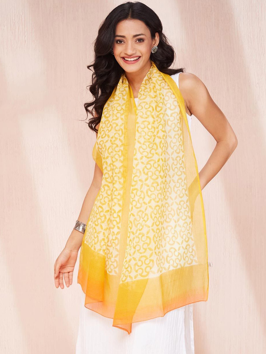 

Fabindia Women Printed Stole, Yellow