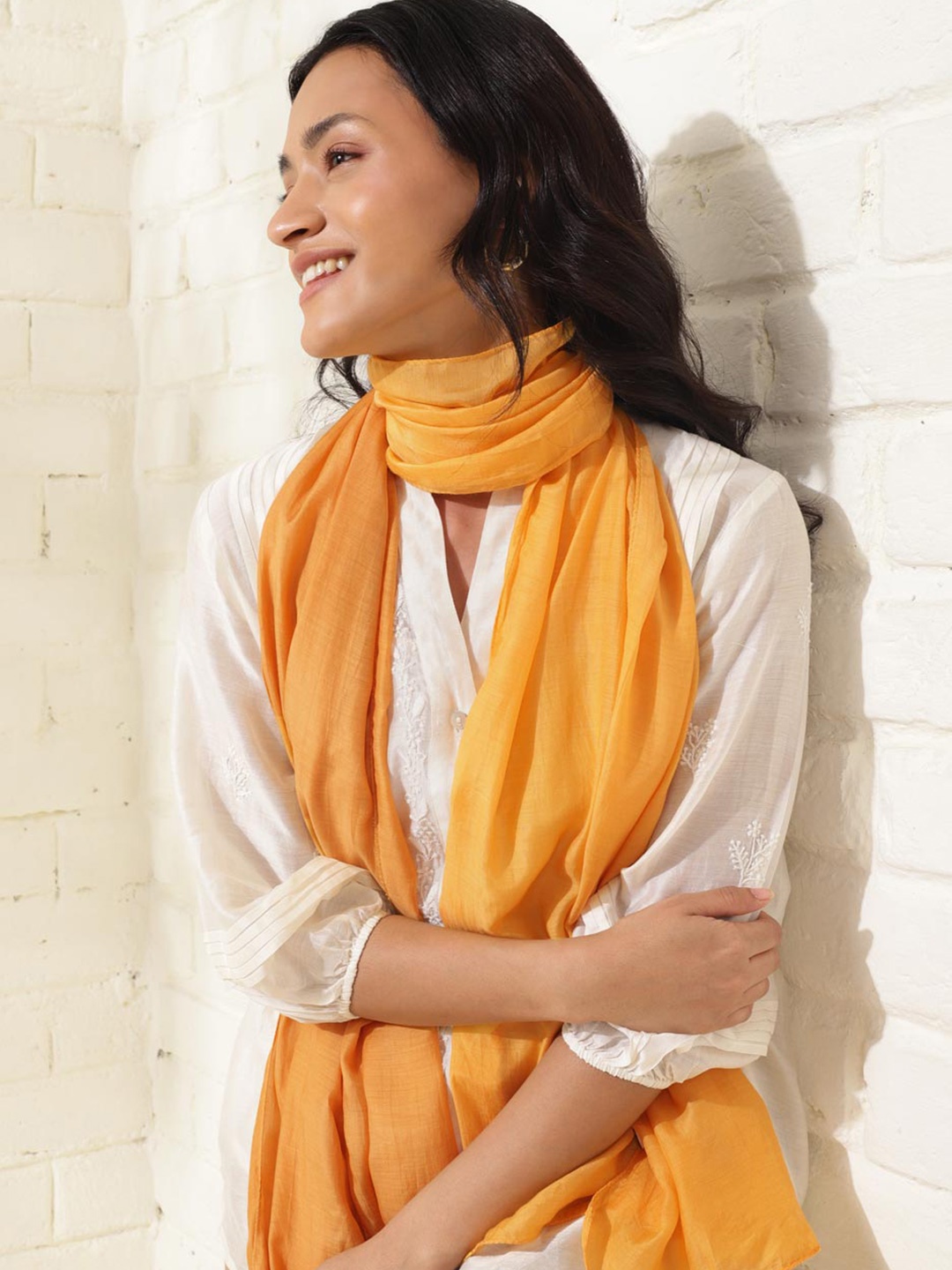 

Fabindia Viscose Tie & Dye Stole, Mustard