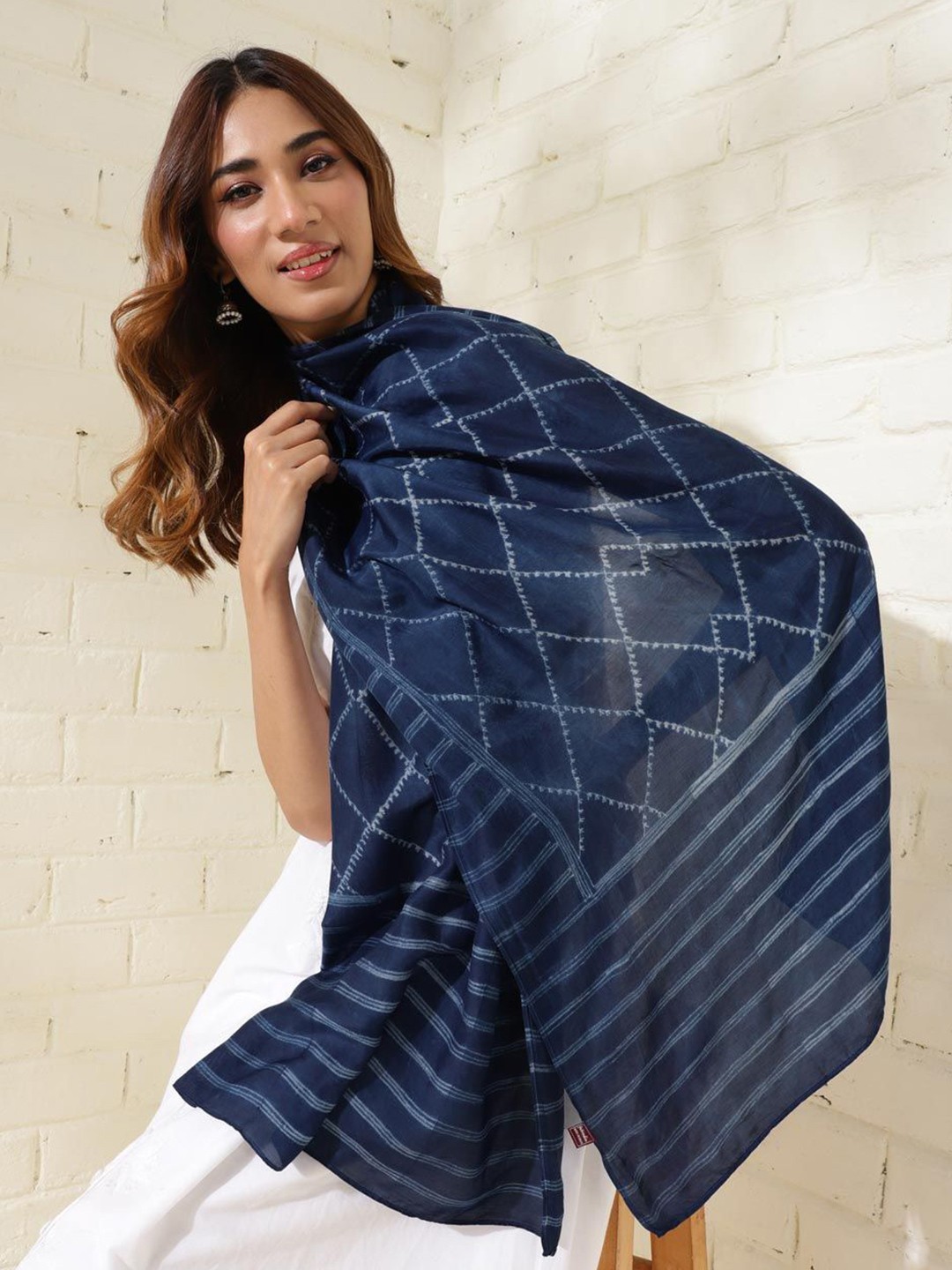 

Fabindia Women Printed Stole, Blue