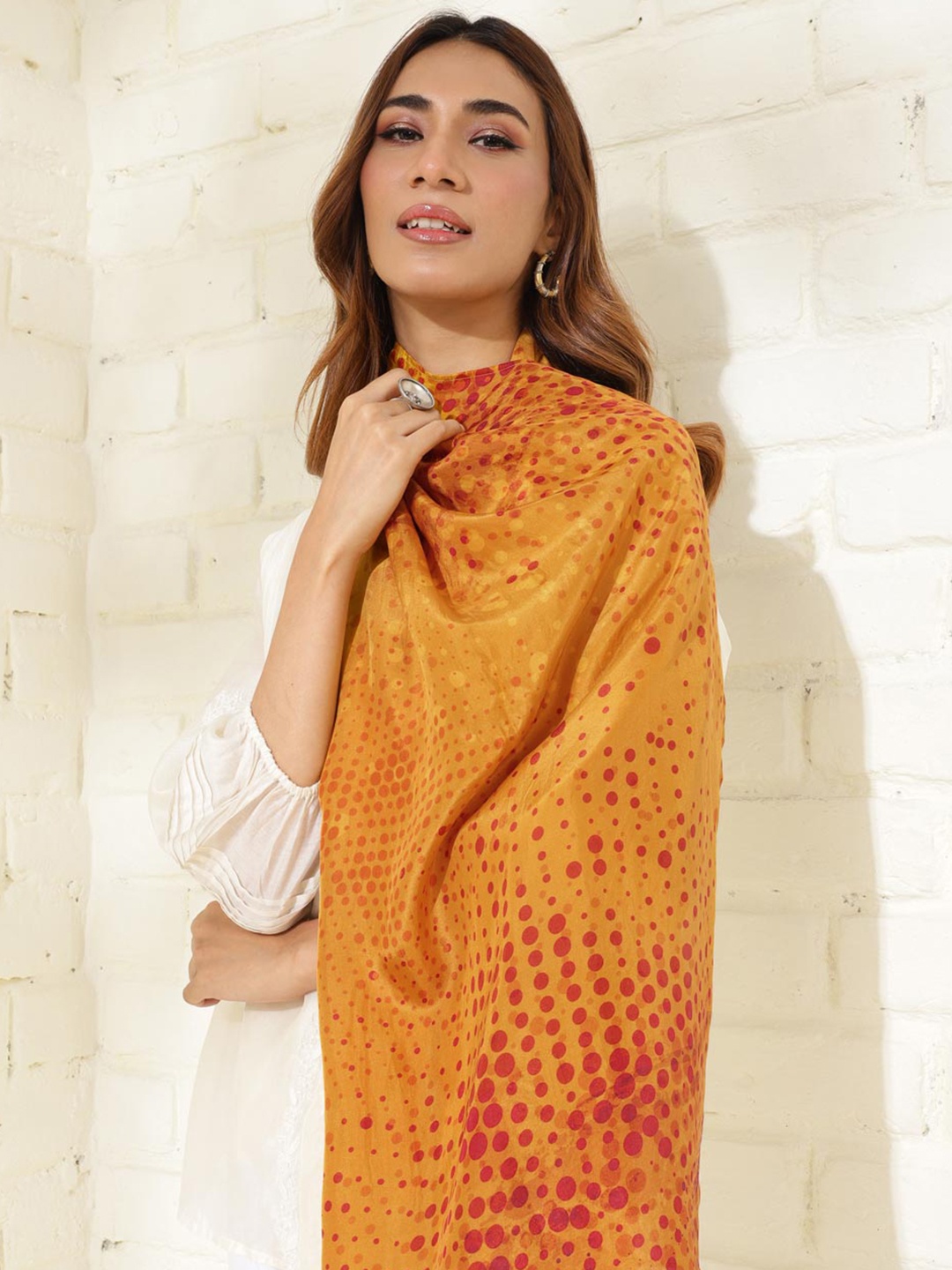 

Fabindia Women Abstract Printed Stole, Mustard