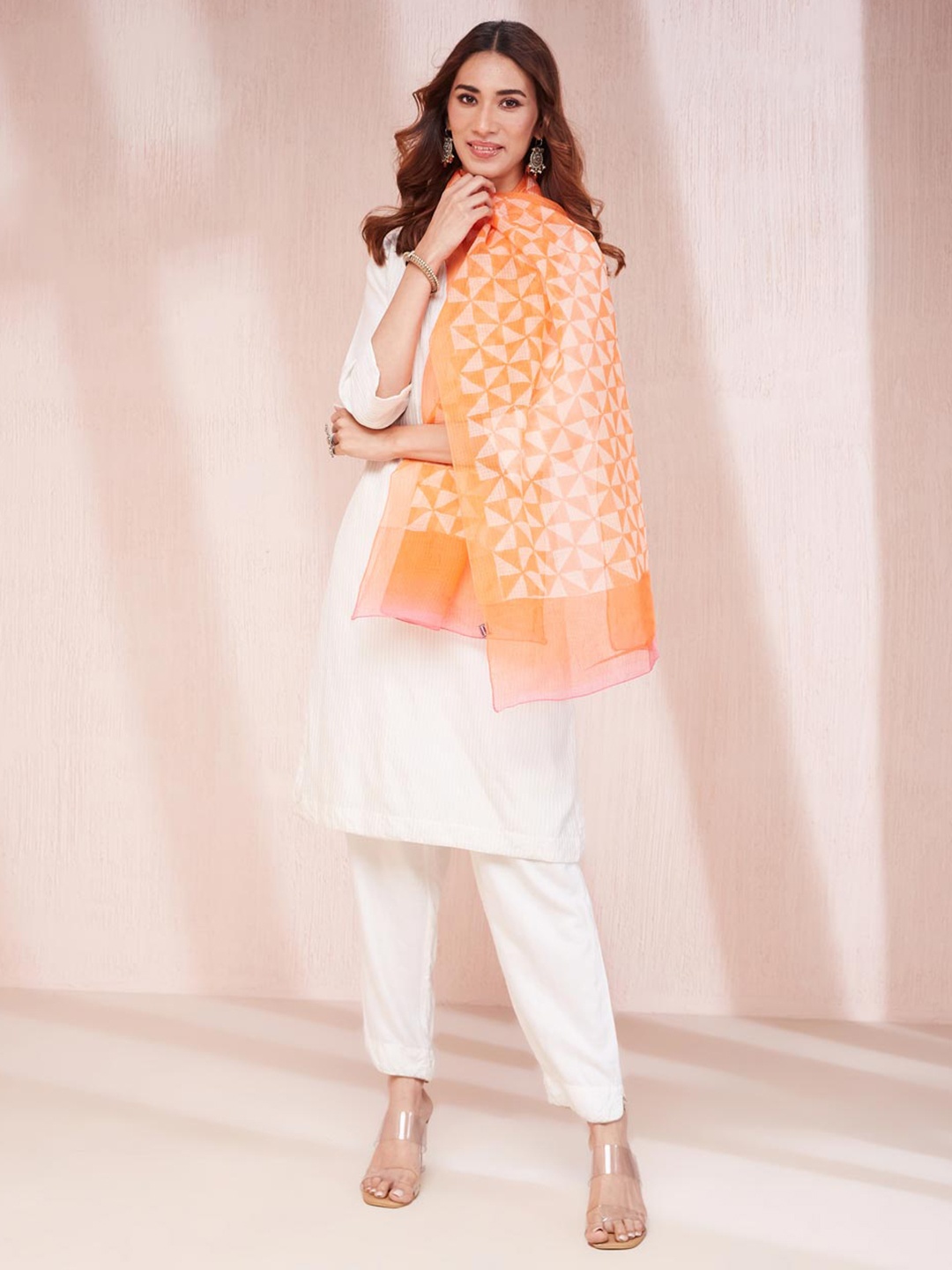 

Fabindia Orange Cotton Silk Stole