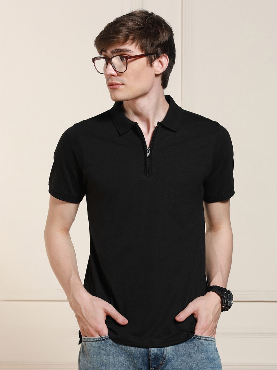 

Dennis Lingo Polo Collar Short Sleeves Regular Fit Cotton T-shirt, Black