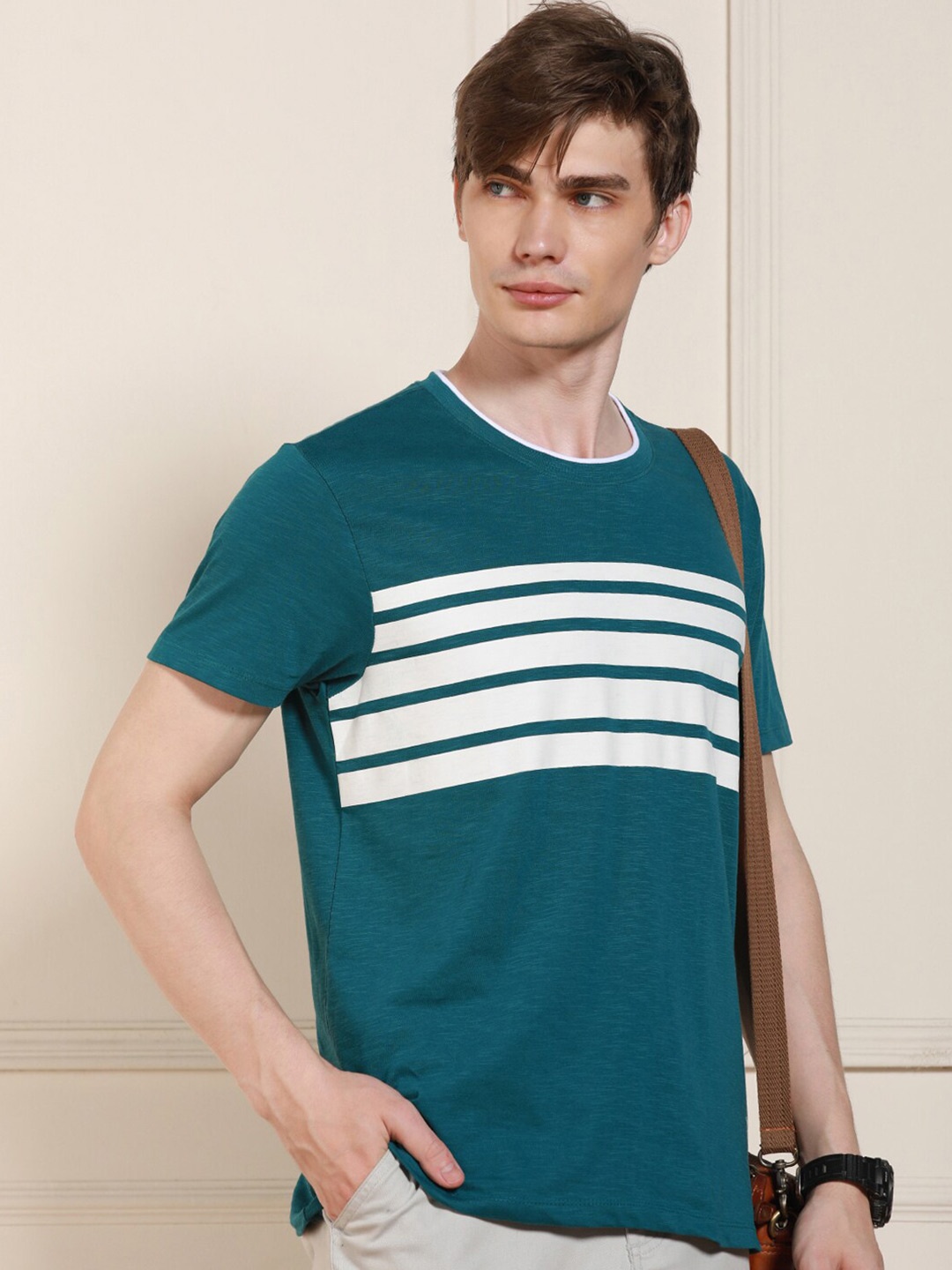 

Dennis Lingo Striped Round Neck Short Sleeves T-shirt, Green