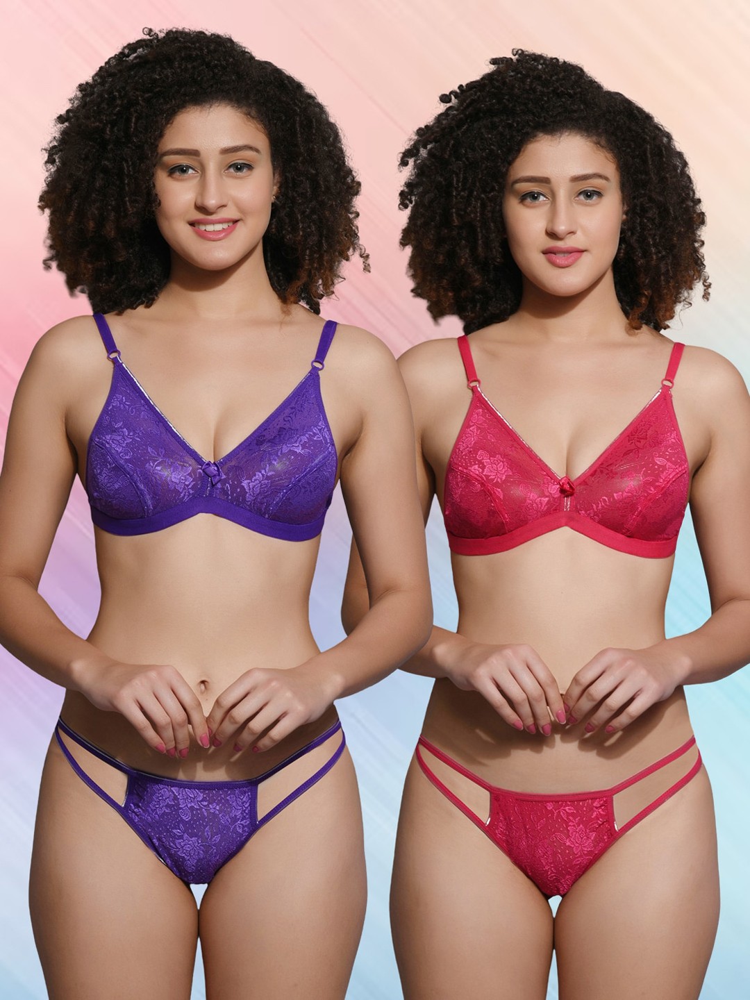 

Fihana Pack Of 2 Self Design Lingerie Set, Purple