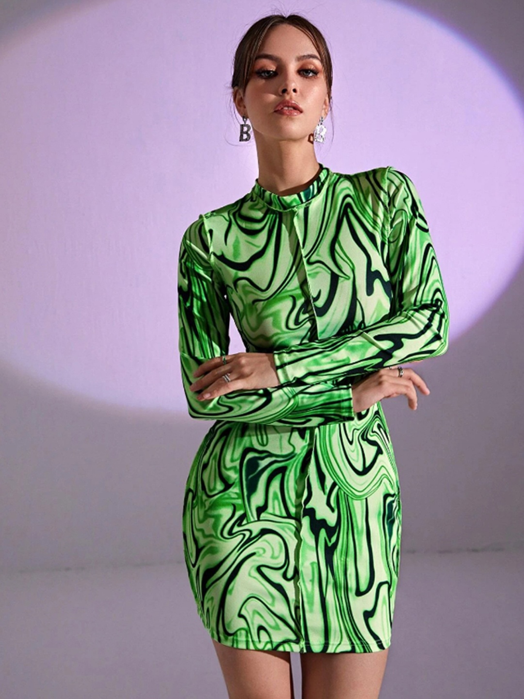 

TANDUL Printed Sheath Dress, Green