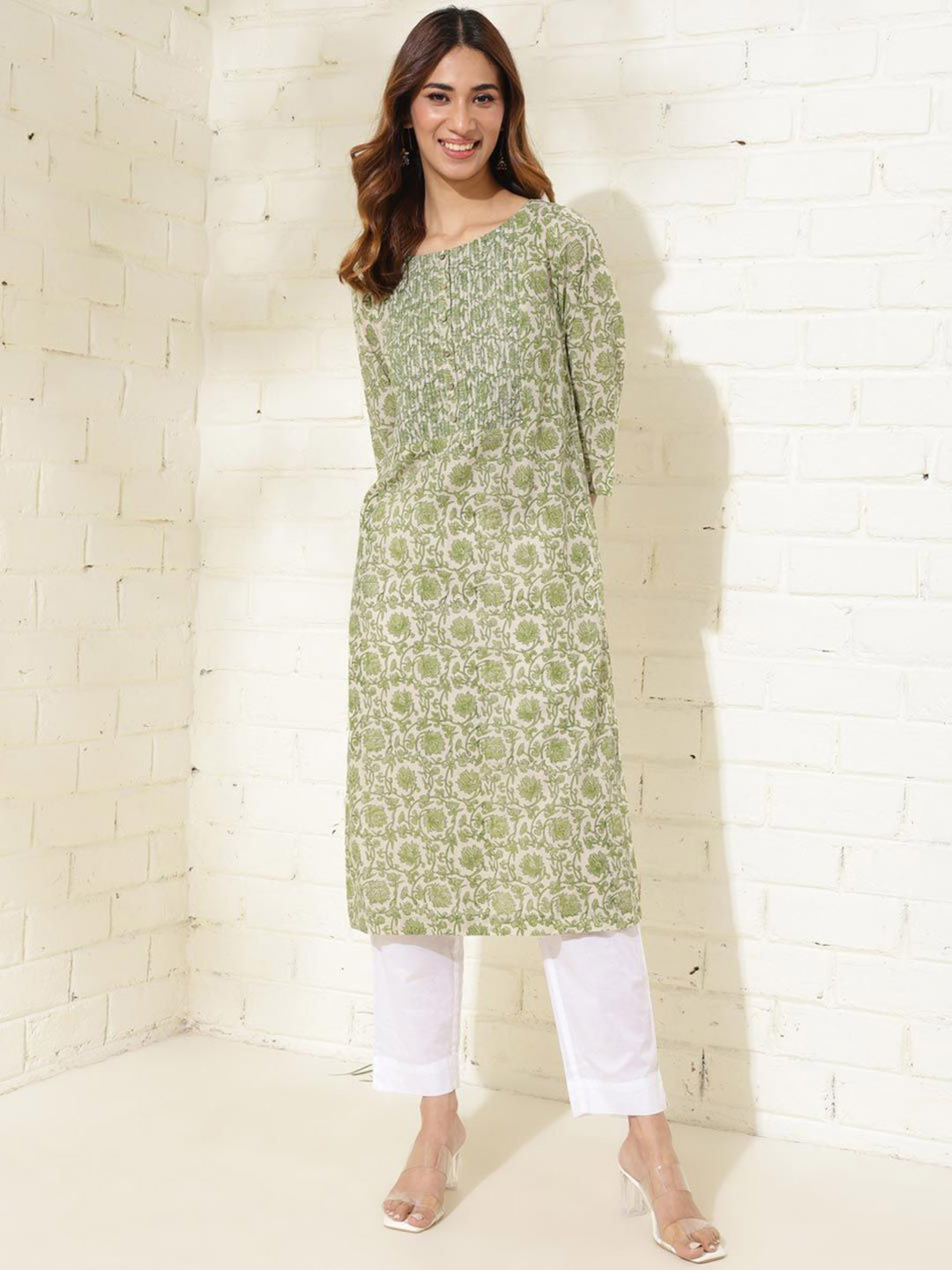 

Fabindia Women Printed Kurta, Green