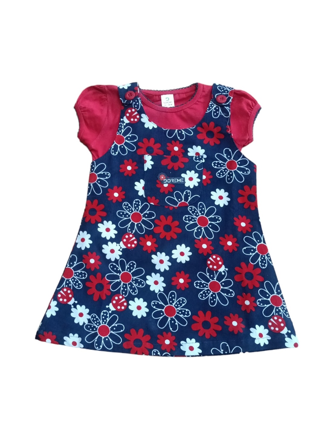 

CELEBRITY CLUB Girls Floral Cotton Dungarees, Navy blue