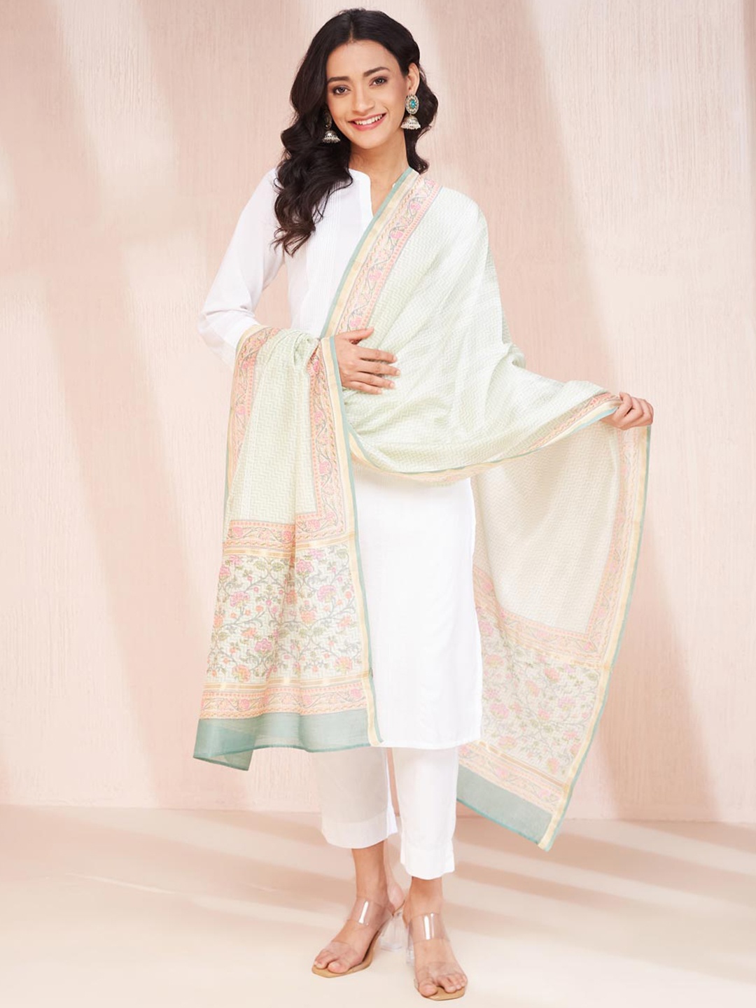 

Fabindia Women Solid Ethnic Motifs Printed Dupatta, White