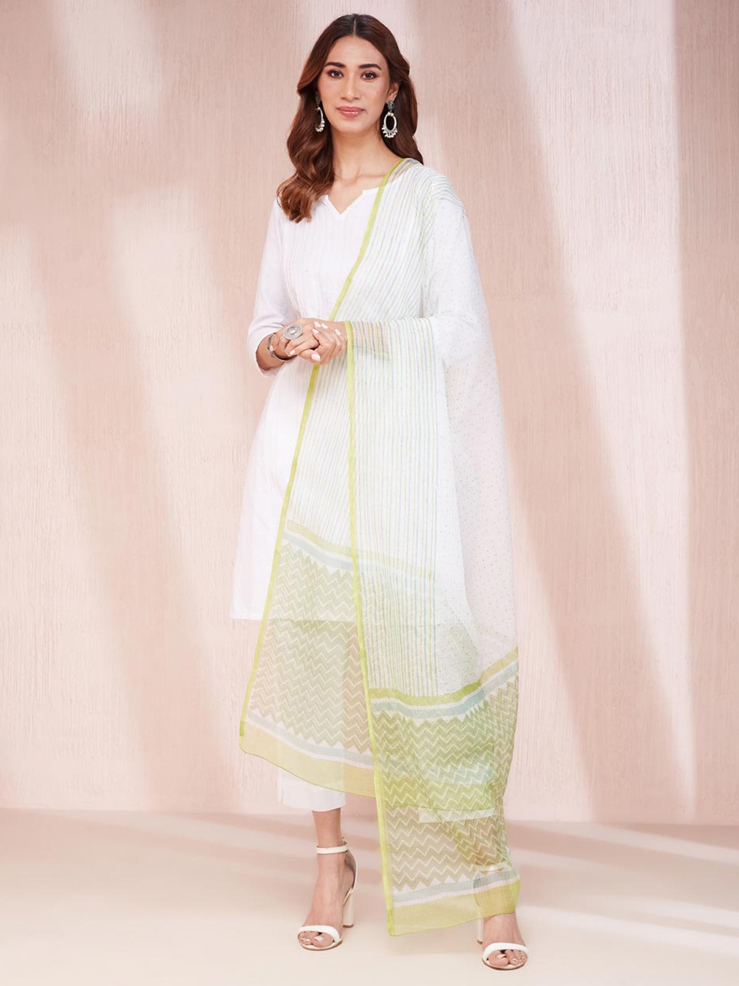 

Fabindia Green Cotton Silk Hand Block Printed Dupatta