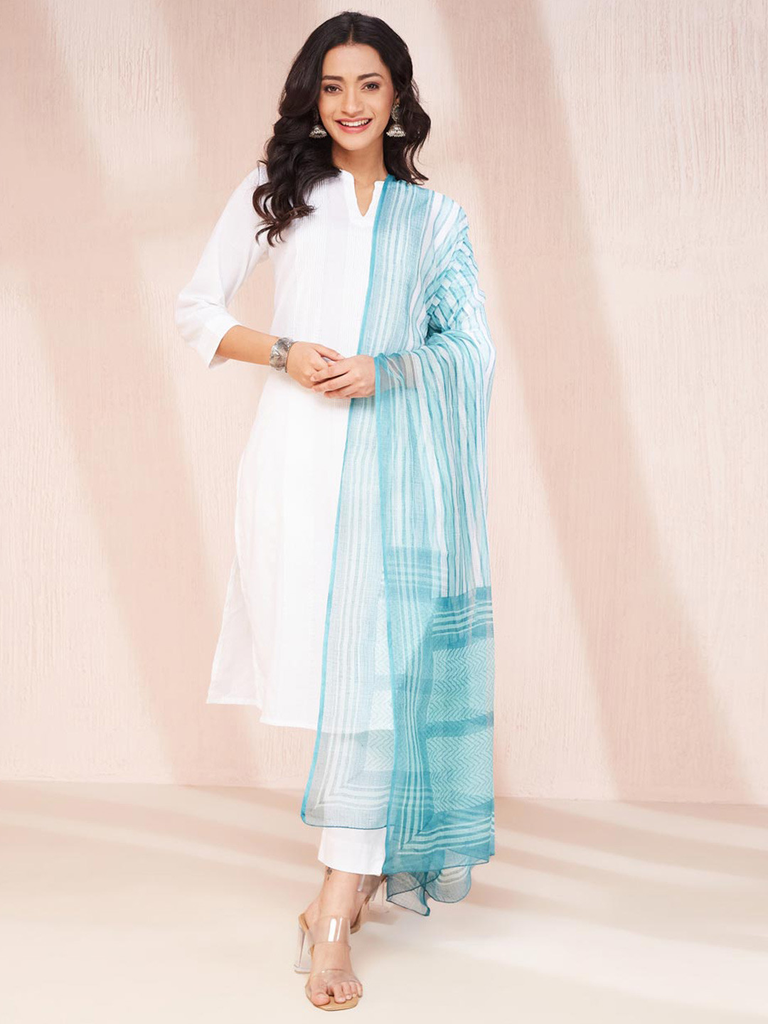 

Fabindia Blue Cotton Silk Hand Block Printed Dupatta