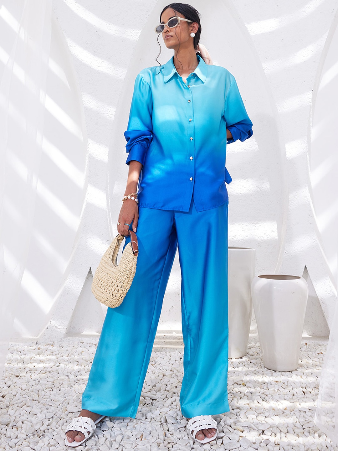 

SALT ATTIRE Ombre Shirt With Trousers Co-Ords, Blue