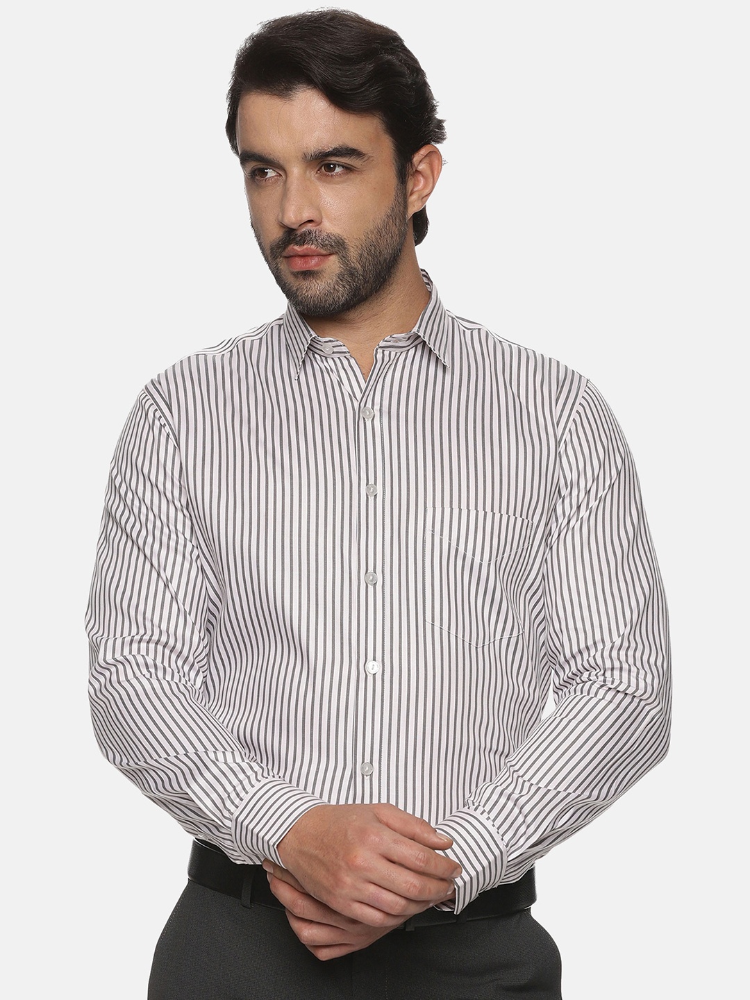 

THE FORMAL CLUB Men Striped Formal Shirt, Grey