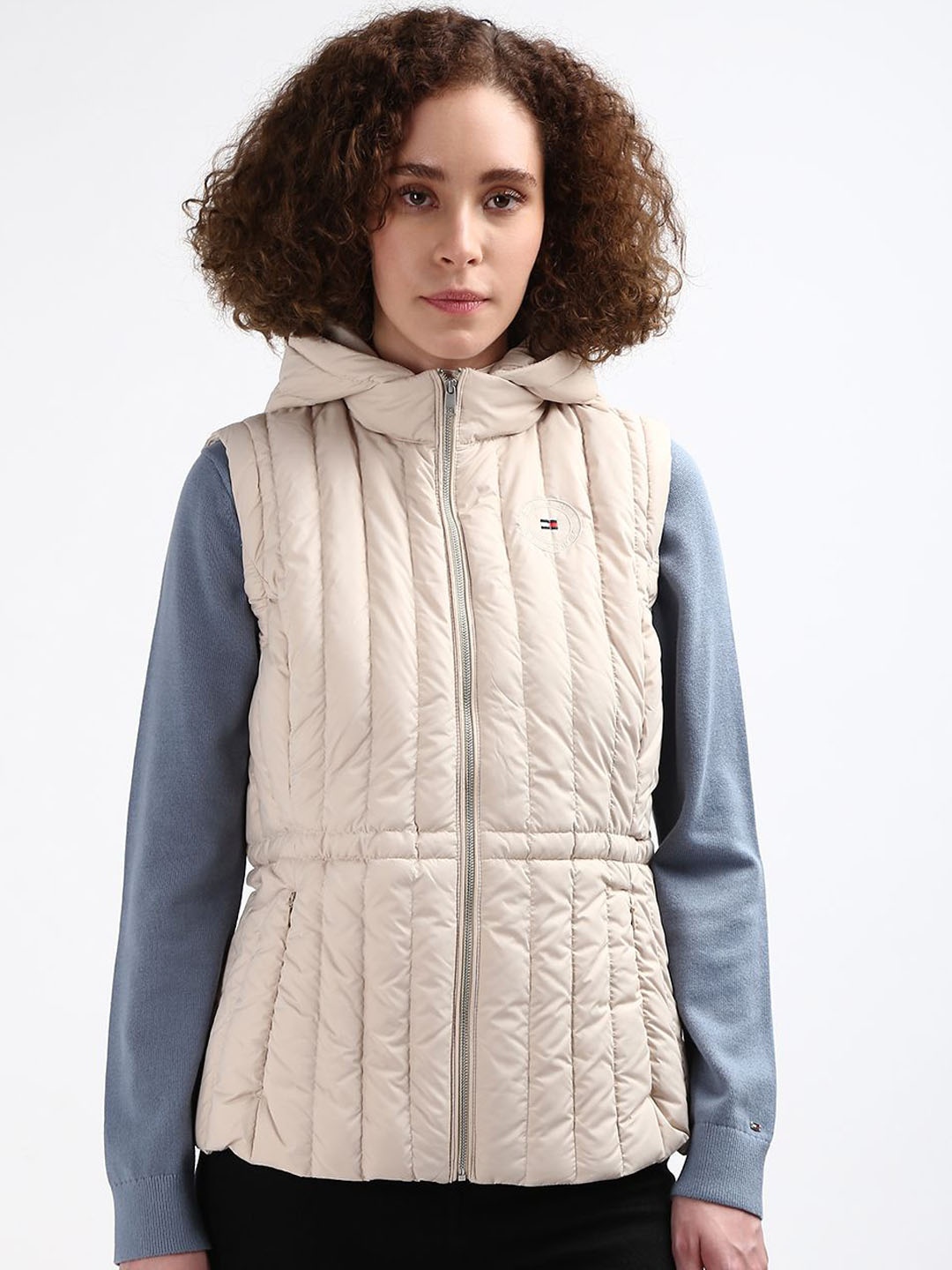 

Tommy Hilfiger Women Checked Longline Padded Jacket, Beige