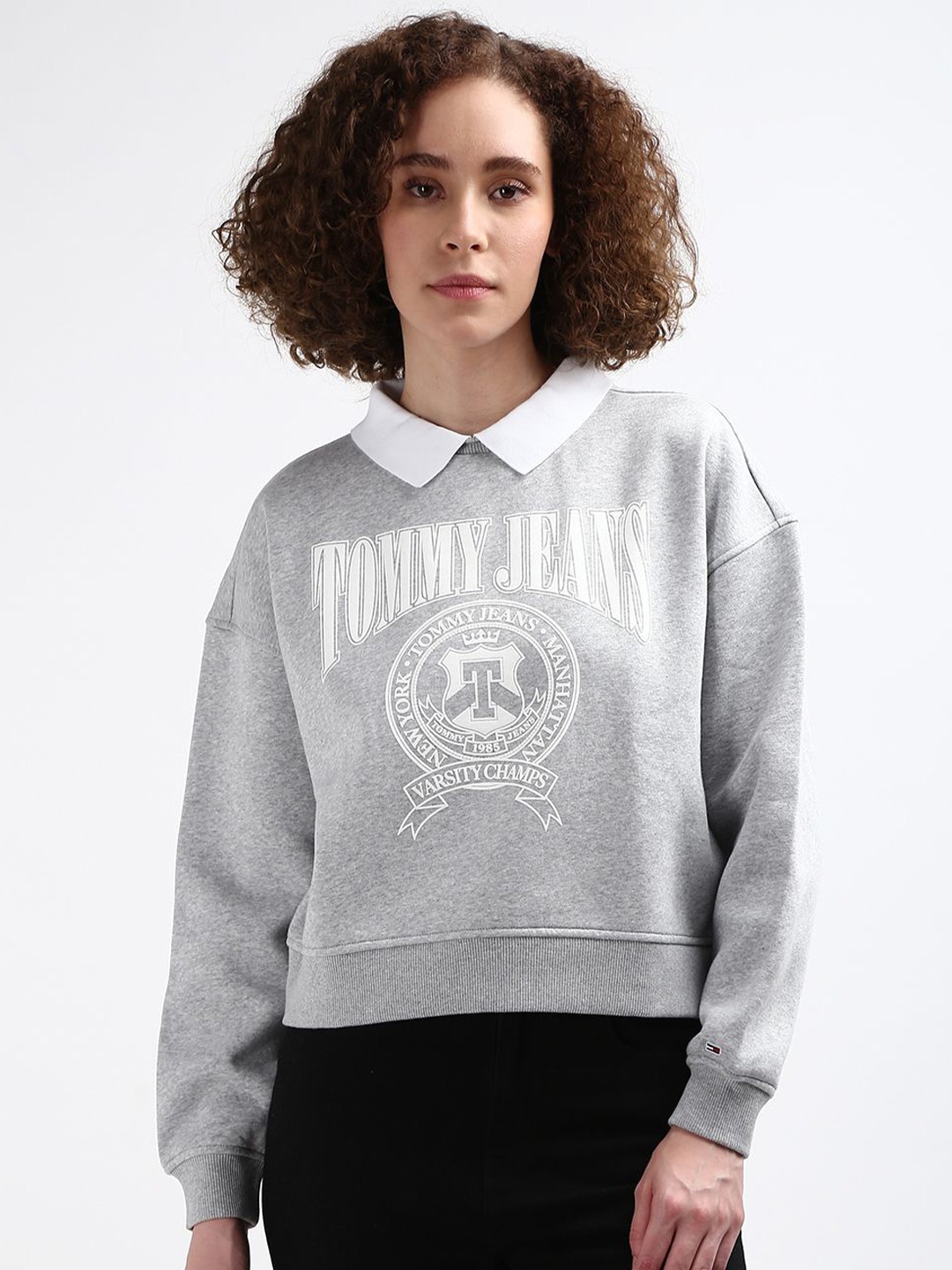

Tommy Hilfiger Typography Shirt Collar Pullover Sweatshirt, Grey