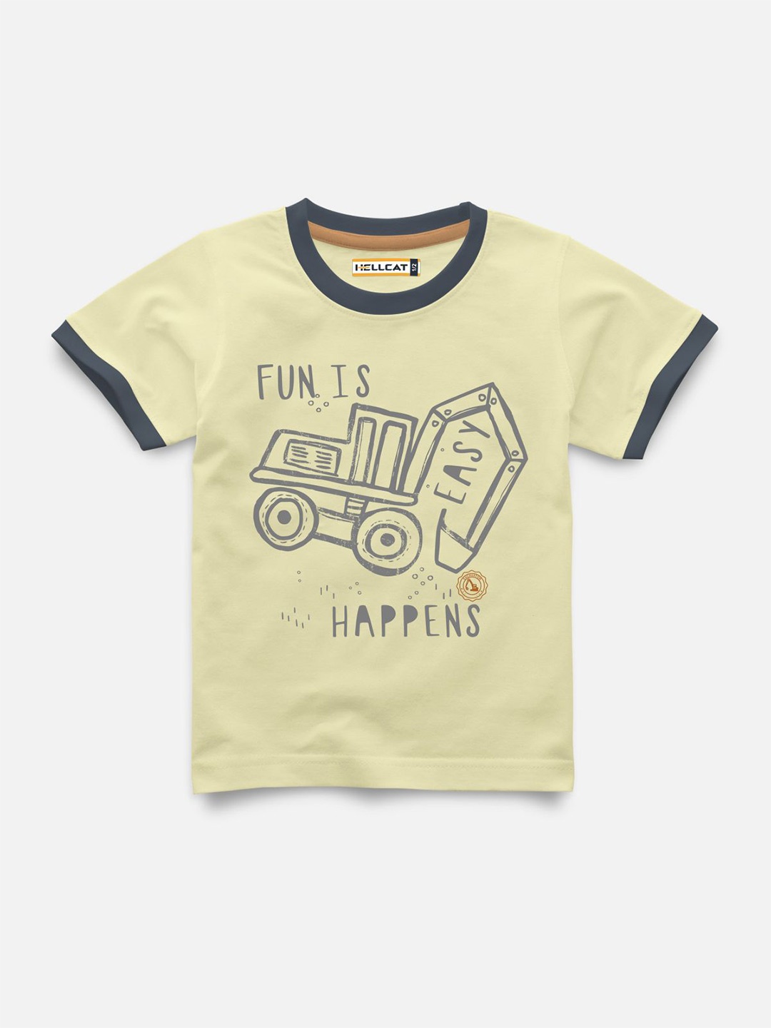 

HELLCAT Boys Typography Printed Round Neck Cotton T-shirt, Yellow