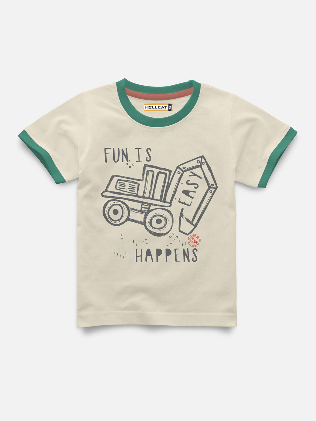 

HELLCAT Infants Graphic Printed Round Neck Cotton T-shirt, Beige