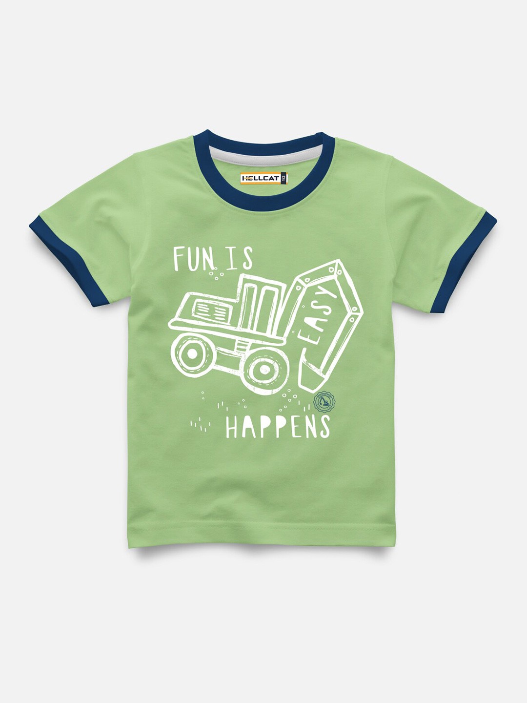 

HELLCAT Boys Typography Printed Round Neck Cotton T-shirt, Green