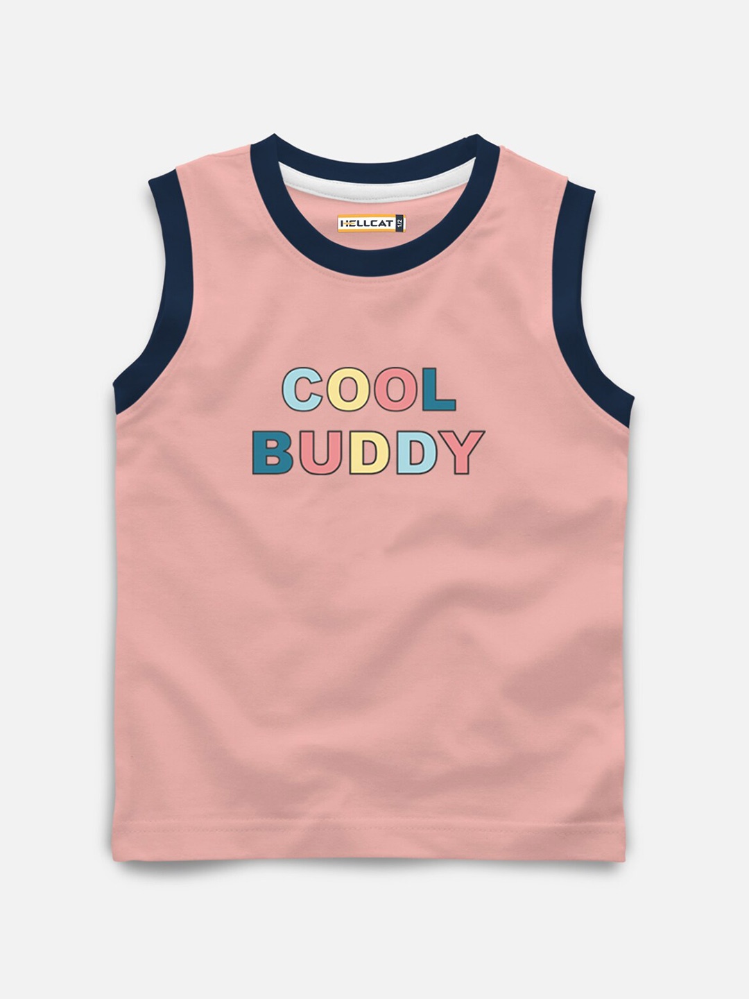 

HELLCAT Boys Printed Round Neck Sleeveless Cotton T-shirt, Peach