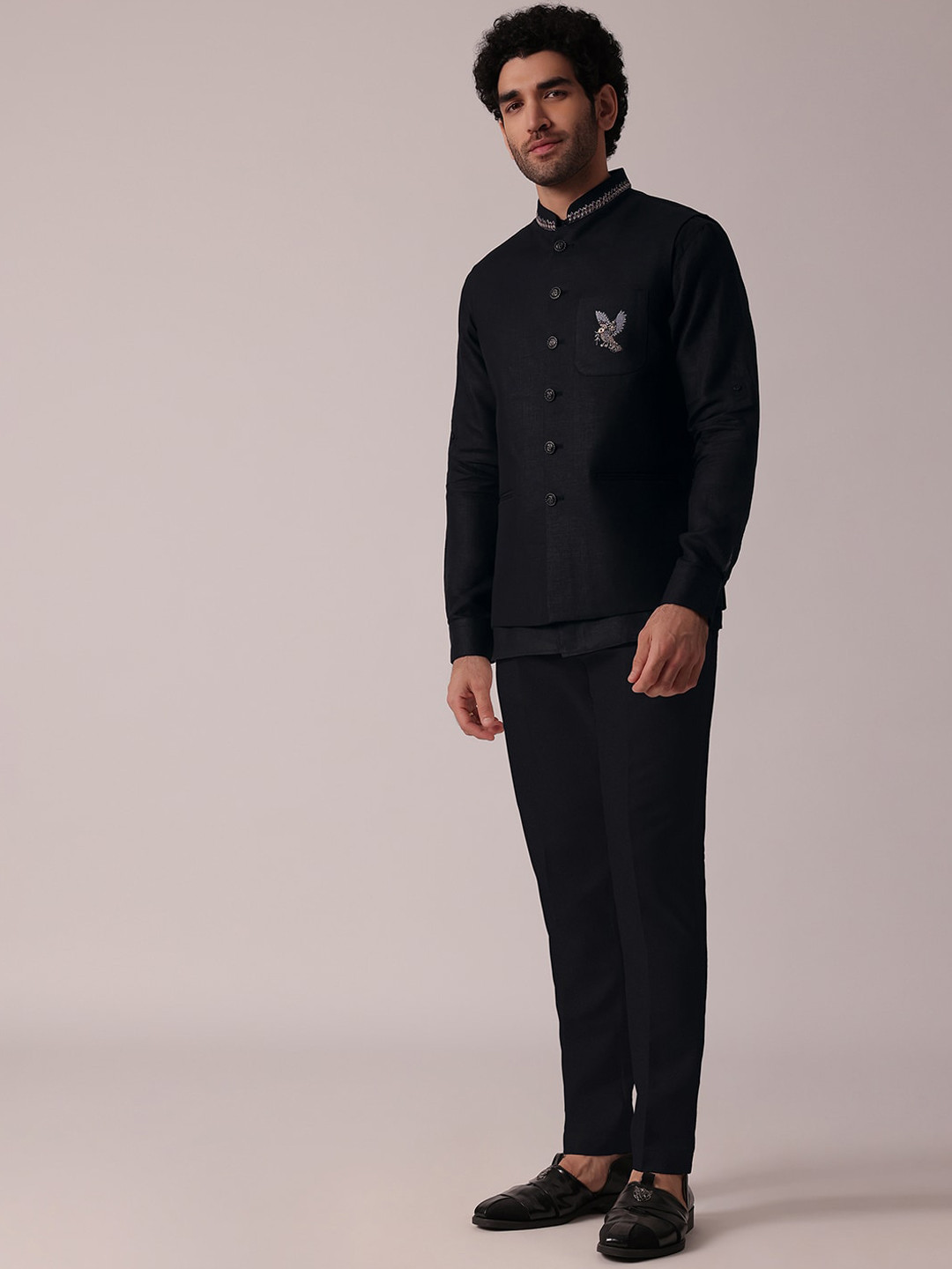 

KALKI Fashion Men Regular Linen Kurta with Trousers, Black