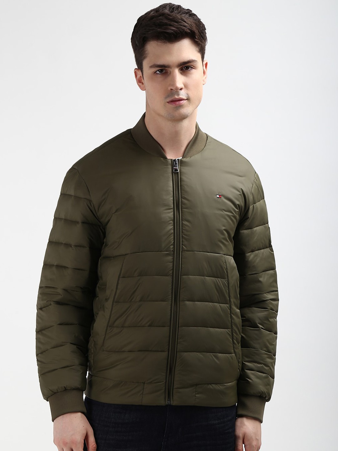 

Tommy Hilfiger Men Solid Stand Collar Padded Jacket, Olive