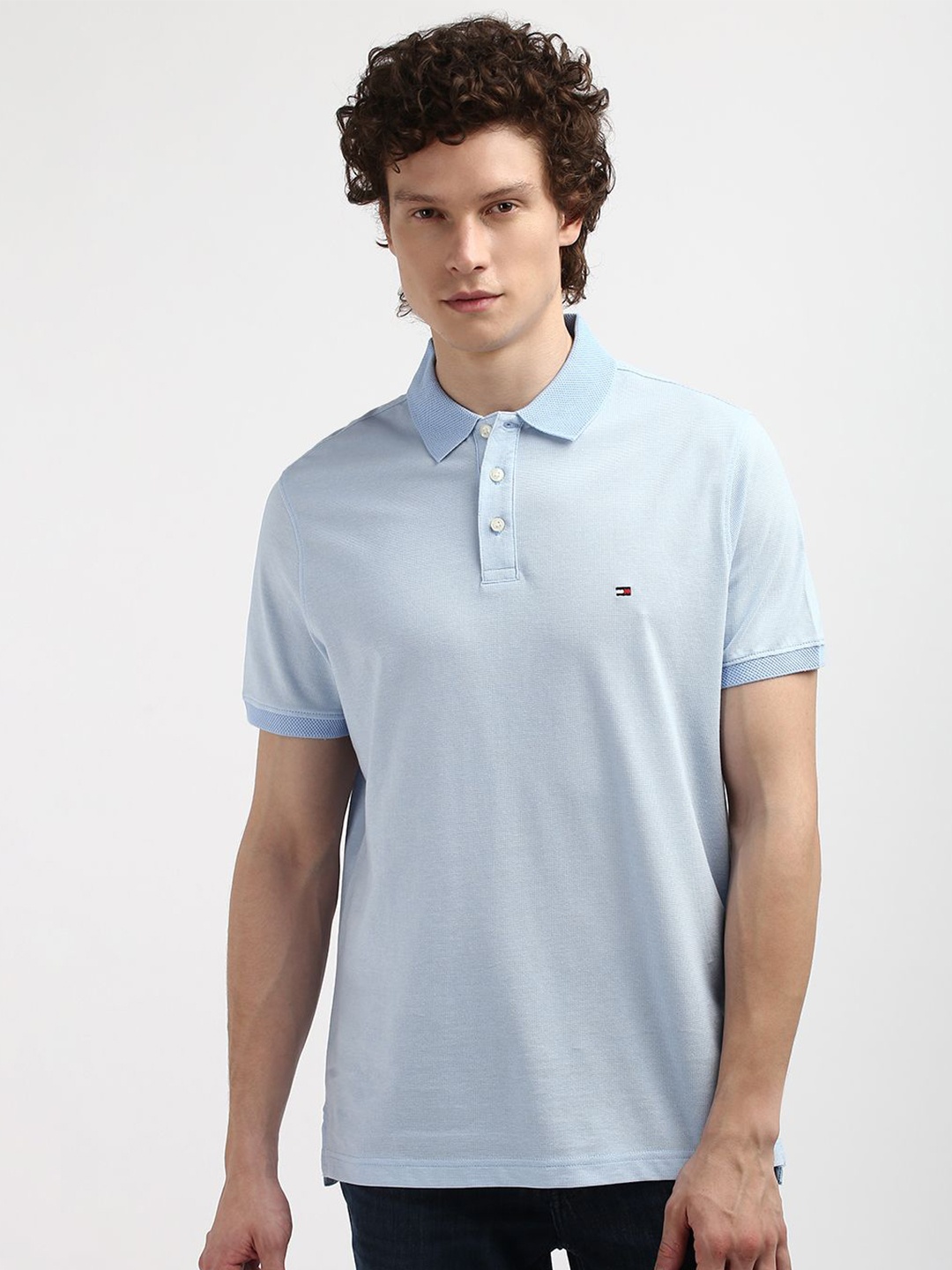 

Tommy Hilfiger Polo Collar Short Sleeves Pure Cotton Casual T-shirt, Blue