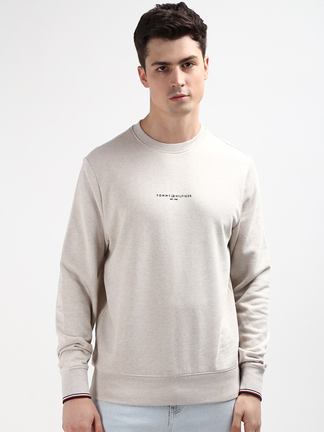 

Tommy Hilfiger Round Neck Long Sleeves Pure Cotton Pullover Sweatshirt, Beige