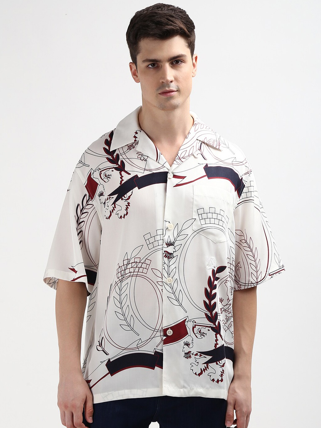 

Tommy Hilfiger Abstract Printed Cuban Collar Casual Shirt, White