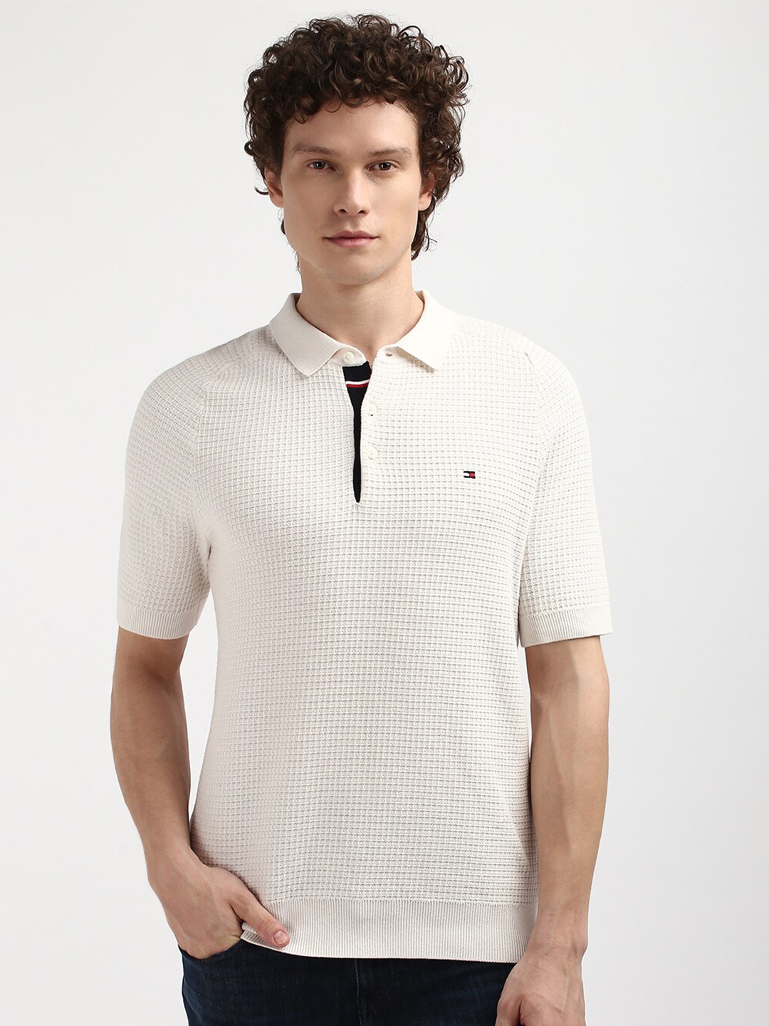 

Tommy Hilfiger Polo Collar Short Sleeves Pure Cotton Casual T-shirt, White