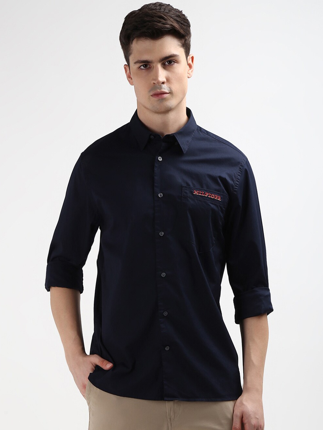 

Tommy Hilfiger Spread Collar Organic Cotton Casual Shirt, Navy blue