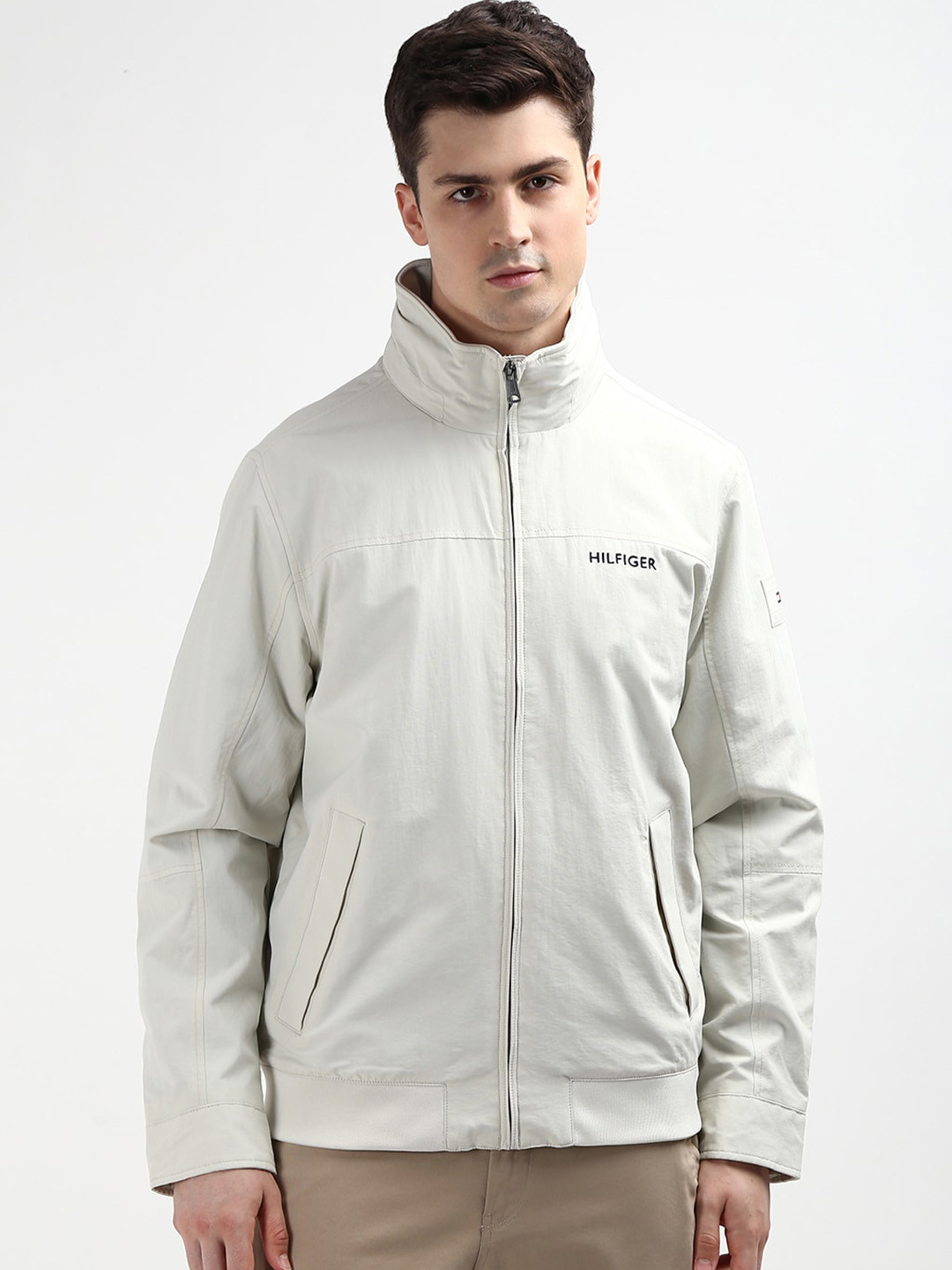 

Tommy Hilfiger Men Solid Hooded Full Sleeves Tailored Jacket, Grey