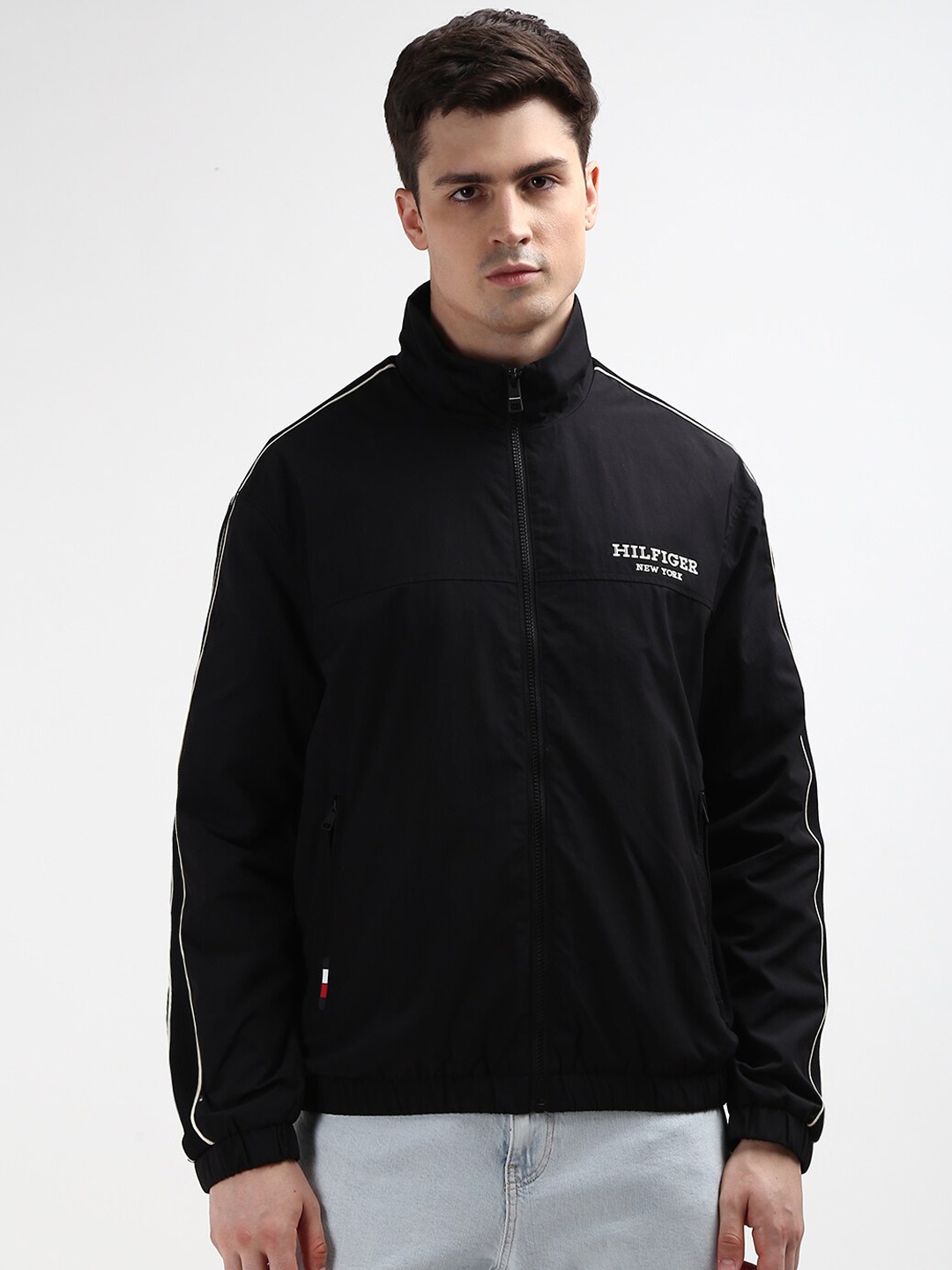 

Tommy Hilfiger Men Mock Collar Solid Bomber Jackets, Black