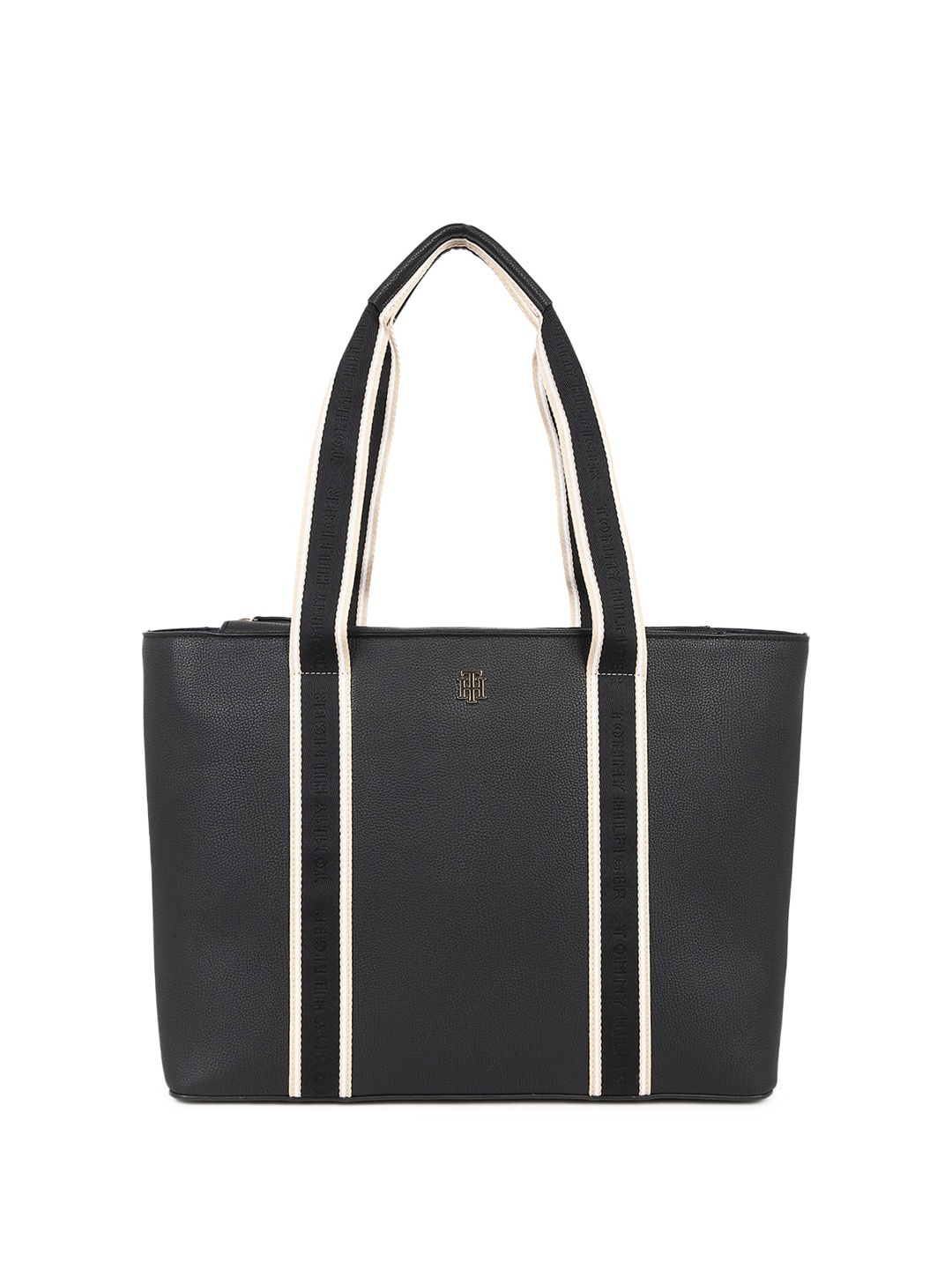 Tommy Hilfiger Striped Oversized Structured Shoulder Bag, Black