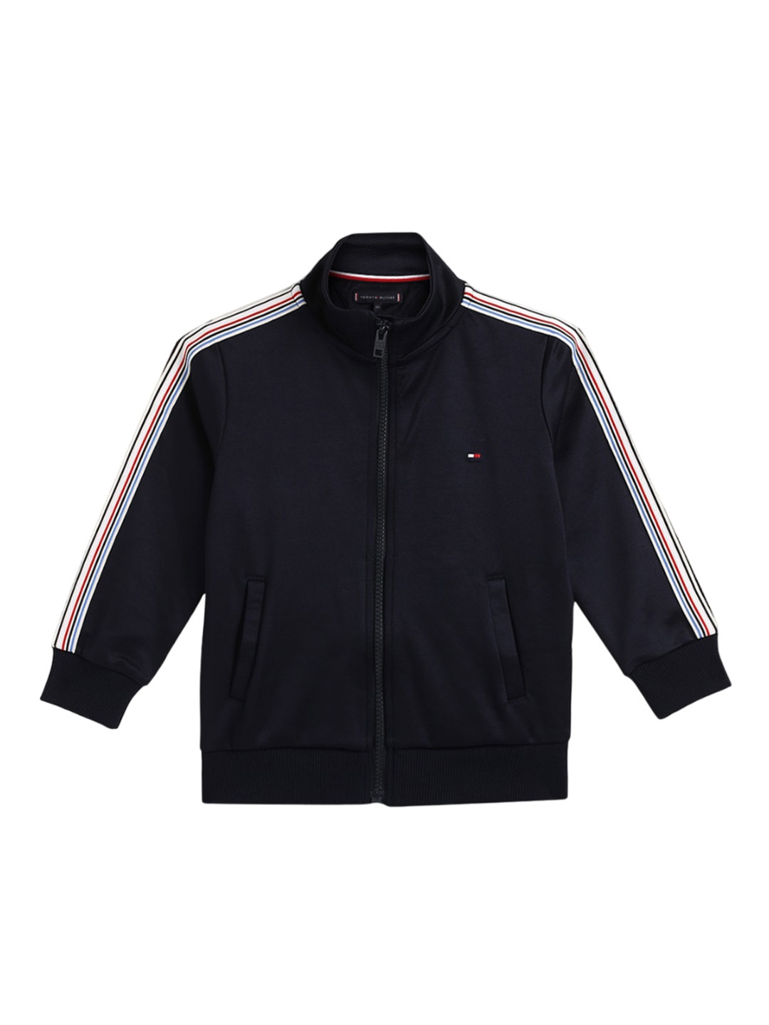 

Tommy Hilfiger Boys Striped Mock Collar Bomber Jacket, Black