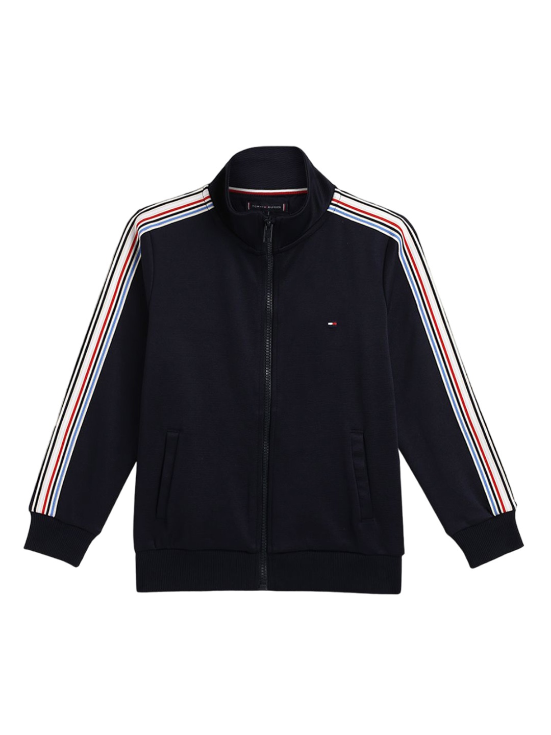 

Tommy Hilfiger Boys Striped Mock Collar Bomber Jacket, Black
