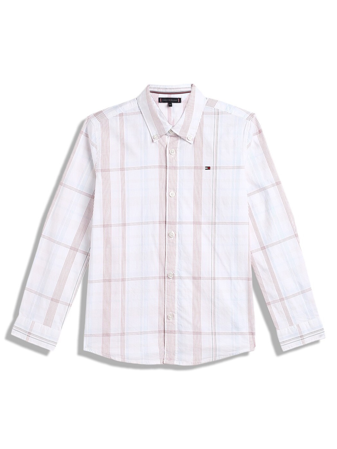 

Tommy Hilfiger Boys Windowpane Checked Button Down Collar Cotton Casual Shirt, White