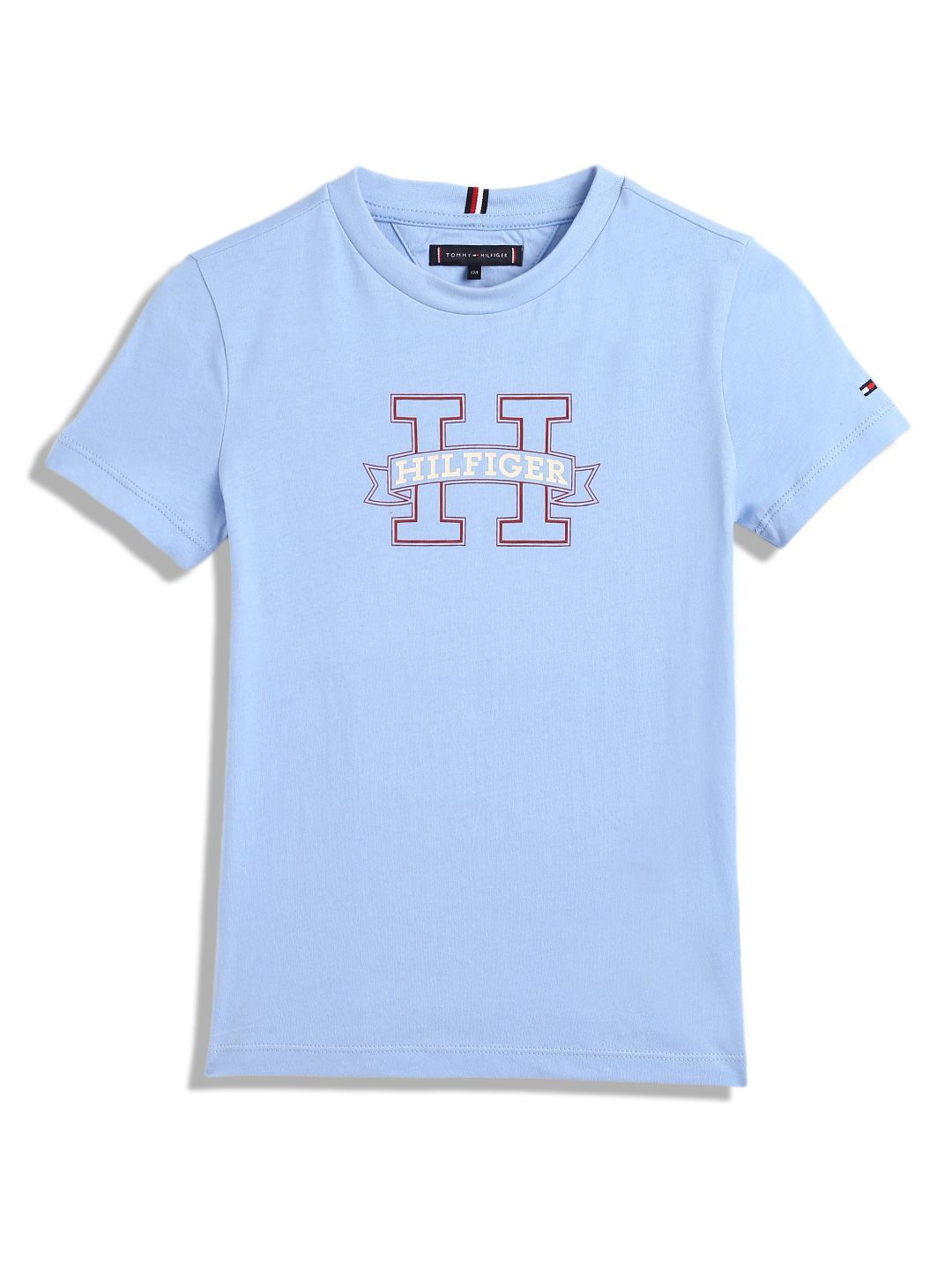 

Tommy Hilfiger Boys Typography Printed Round Neck Pure Cotton Casual T-shirt, Blue